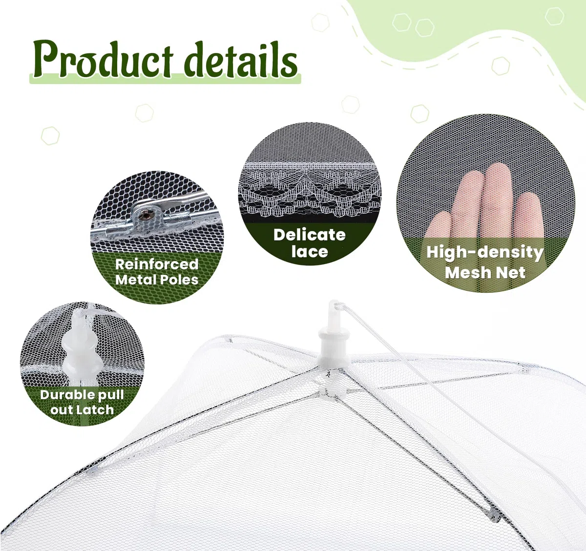 ilauke Grande Cubierta de Malla Plegable para Alimentos, 5 Cubierta de Comida Plegable Reutilizables con Bolsa de Almacenamiento, para Tartas, Frutas, Barbacoa, Fiesta,Buffet,Picnic,Camping,Blanco