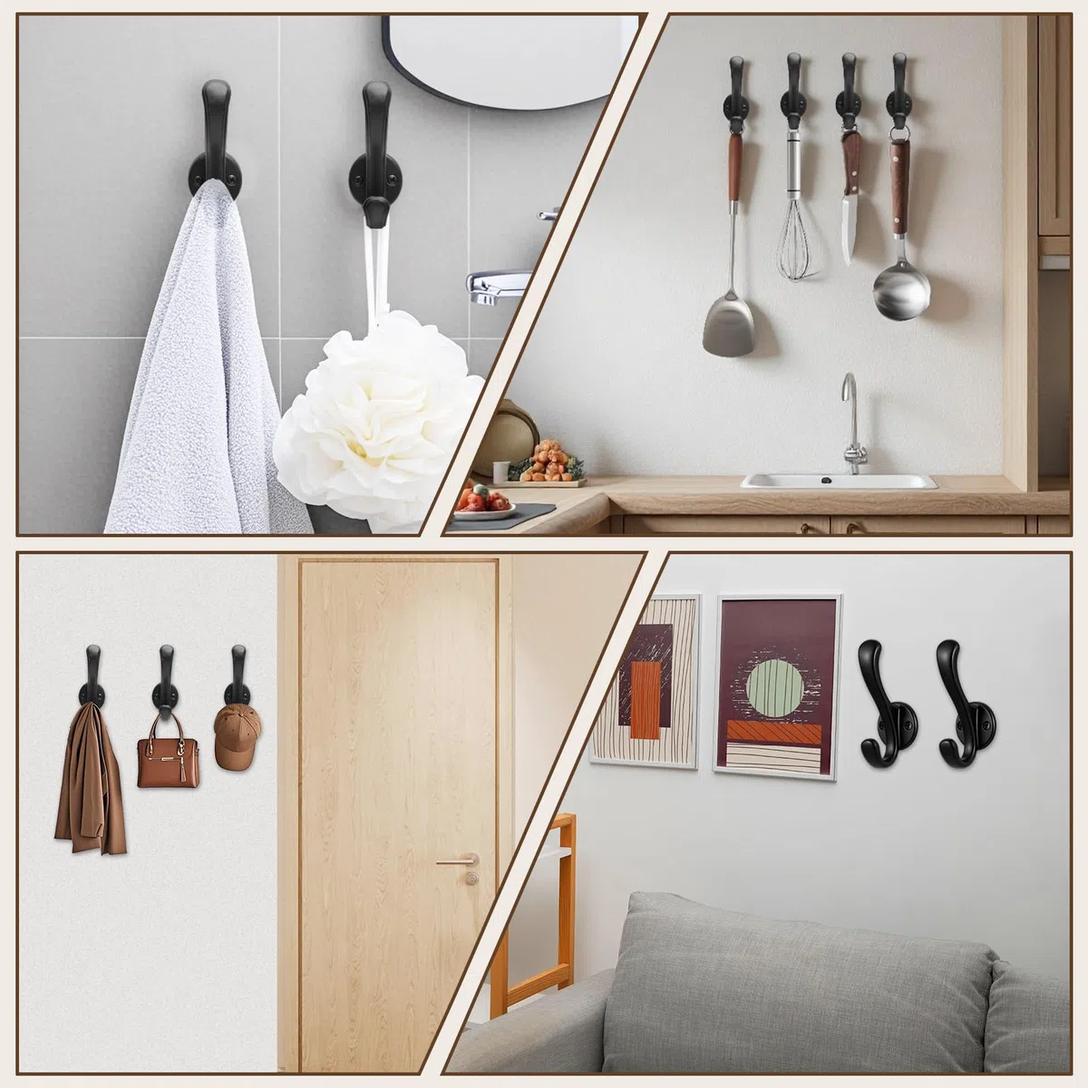 Dntorx 10 ganchos negros para colgar ropa, ganchos de pared resistentes para atornillar, para salón, dormitorio, baño, ropa, toallas, bufandas, llaves