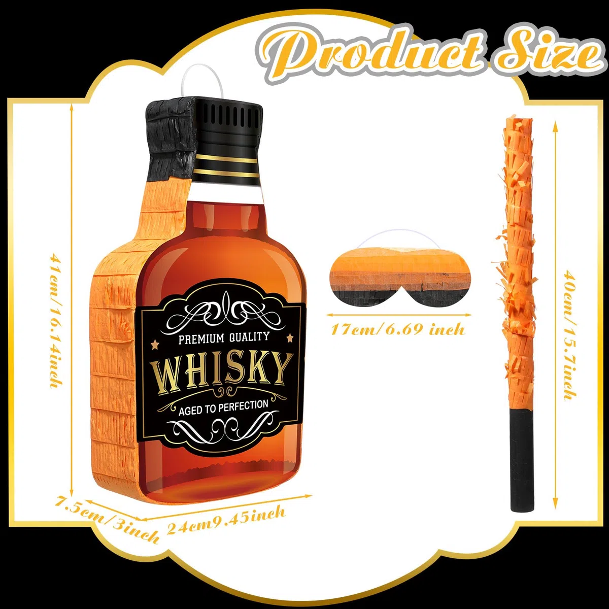 Panelee Piñata con Palo Venda de Ojos Borla Confeti para Adultos Piñata de Jarra Cerveza Botella Tequila Whisky Champán para Despedida Soltero Cumpleaños (Whisky)