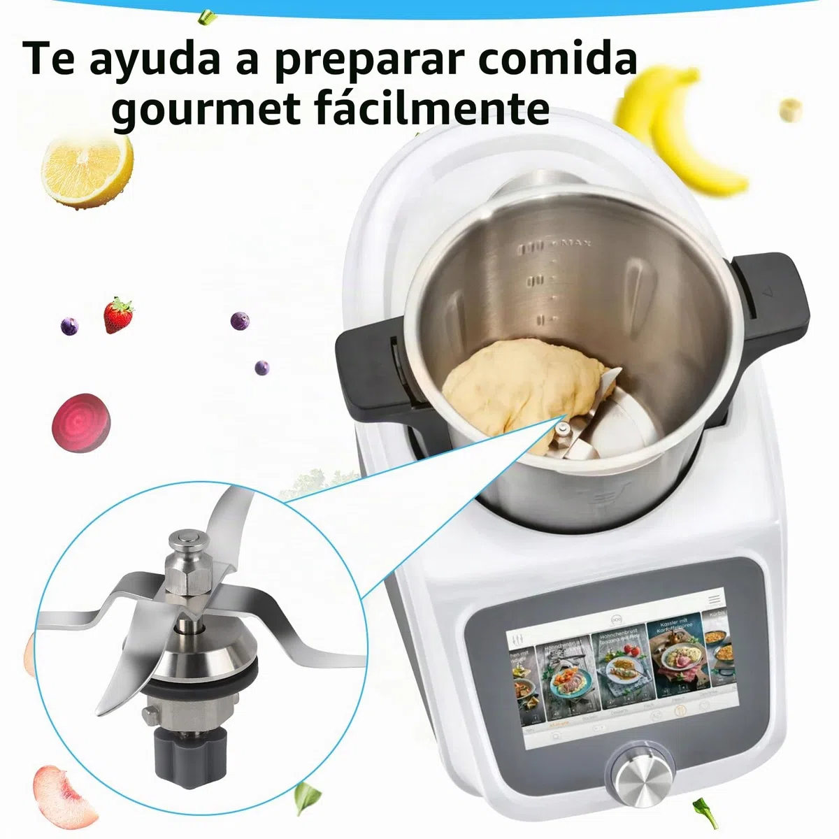 SWAWIS Cuchillas de Repuesto en Acero Inoxidable compatibles con Silvercrest Monsieur Cuisine Connect und Monsieur Cuisine Smart Incluye Junta y Cepillo de Limpieza