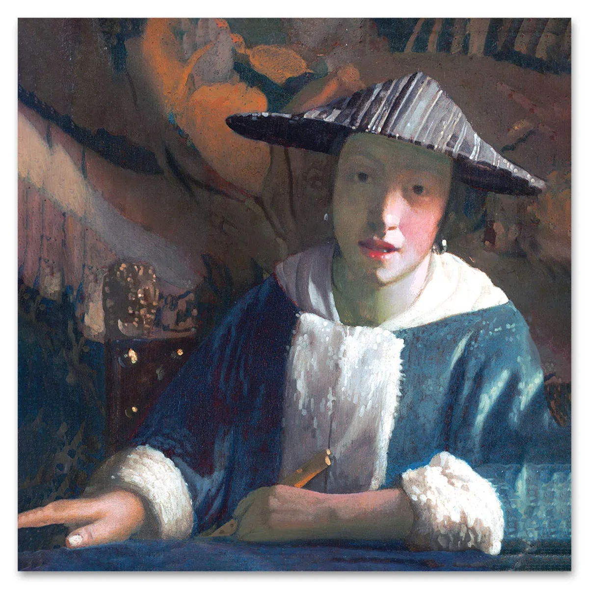 Giallobus - Pinturas - Jan Vermeer - Chica con la Flauta - Vidrio acrílico plexi - 100x100 - Listo para Colgar - Cuadros Modernos para el hogar