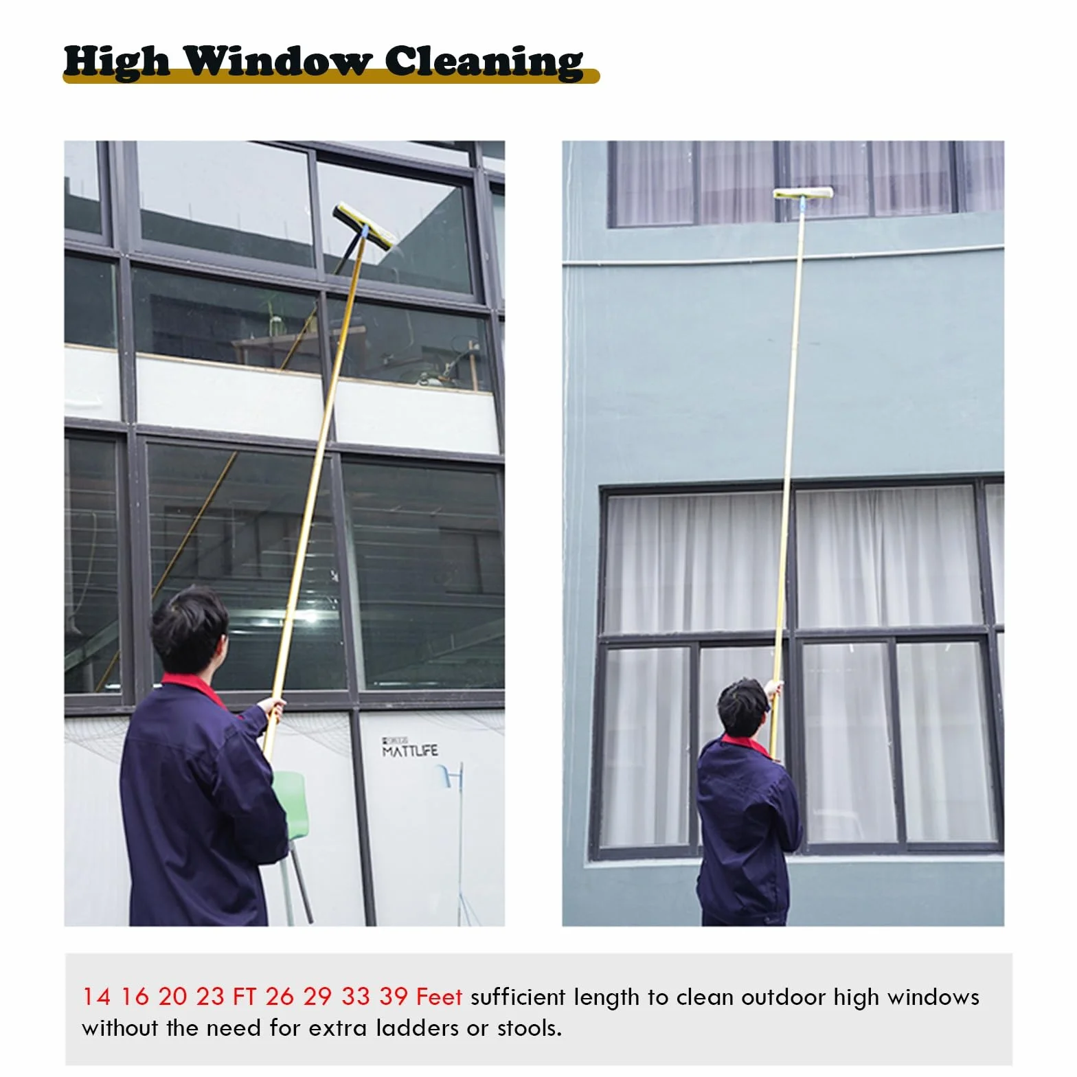 Kit de limpiador de ventanas telescópico con escobilla para limpieza de cristales de alto alcance en oficinas y hogares