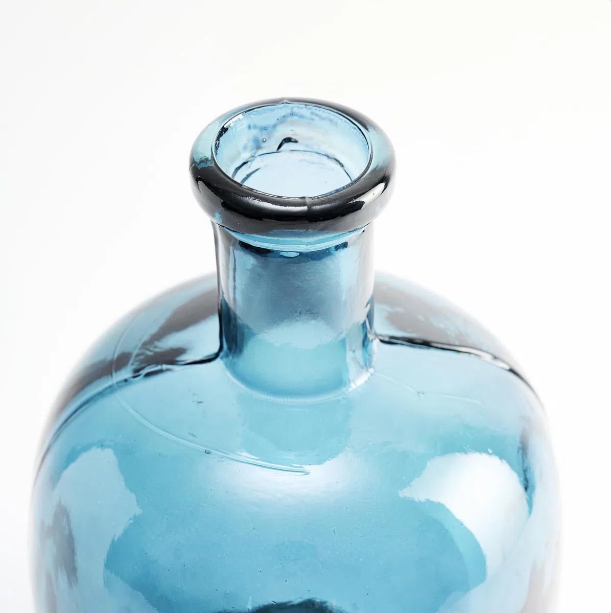 Botella Ancha de Vidrio Reciclado Liso - Garrafa de Cristal Artesana Estilo Mediterráneo Decoración del Hogar, Florero, Jarrón… (Turquesa)