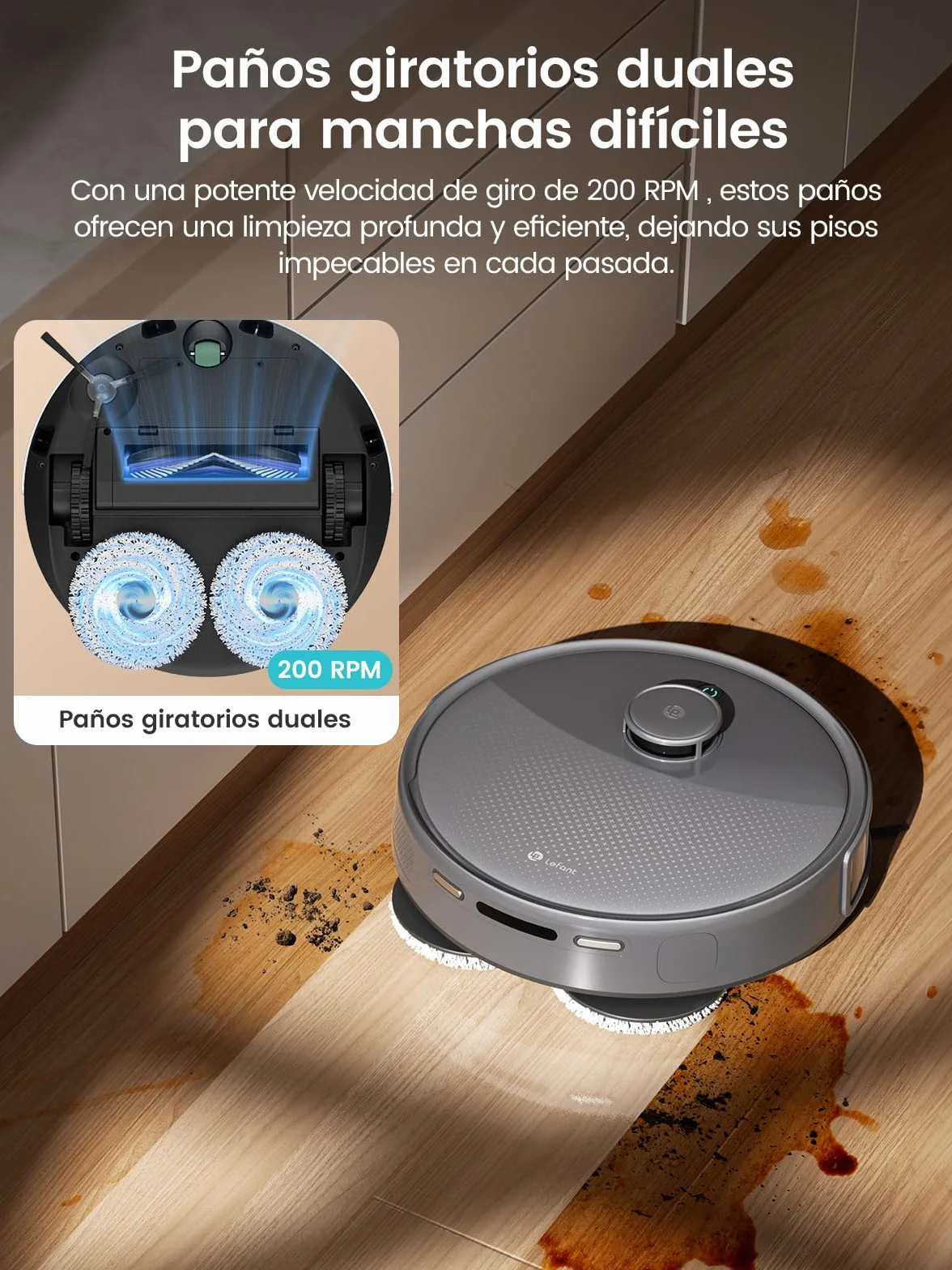 LEFANT M3 Max Robot Aspirador y Fregasuelos, Todo-en-Uno 20000 Pa, 210min, Auto-Lavado/Secado Mopa, Auto-Vaciado 3,2L, dToF Navegación Láser, Evita Obstáculos, WiFi/Alexa/App/i Watch, 2.4G & 5GHz WiFi