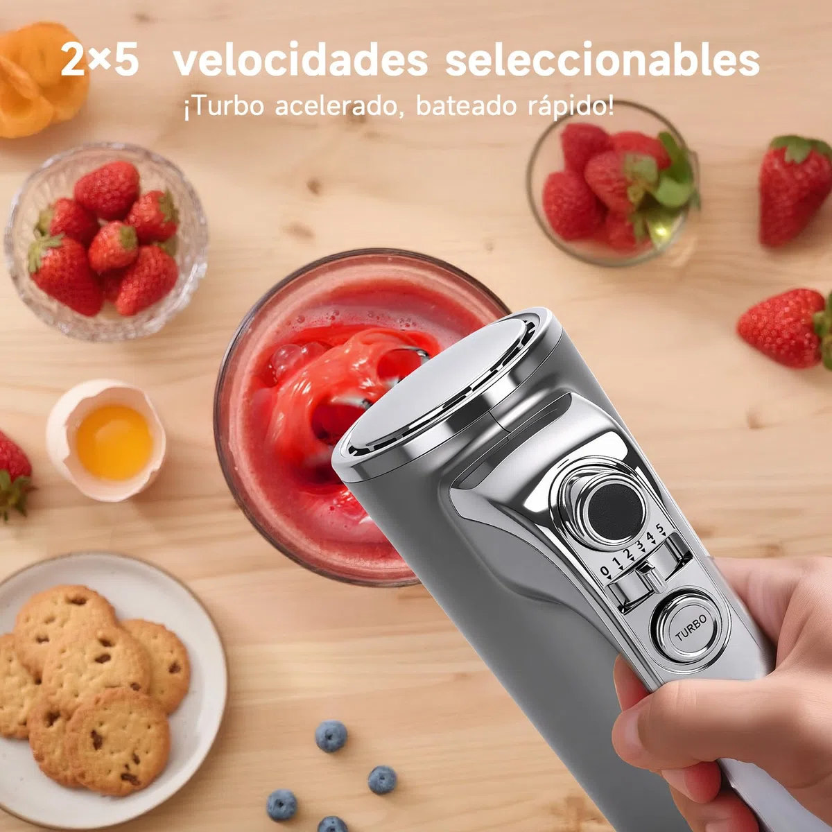 Aigostar Batidora de Varillas 400 W con 5 Velocidades y Función Turbo, 2 Varillas y 2 Ganchos, Batidora Amasadora Reposteria de acero inoxidable, Soporte de Almacenamiento. Adela