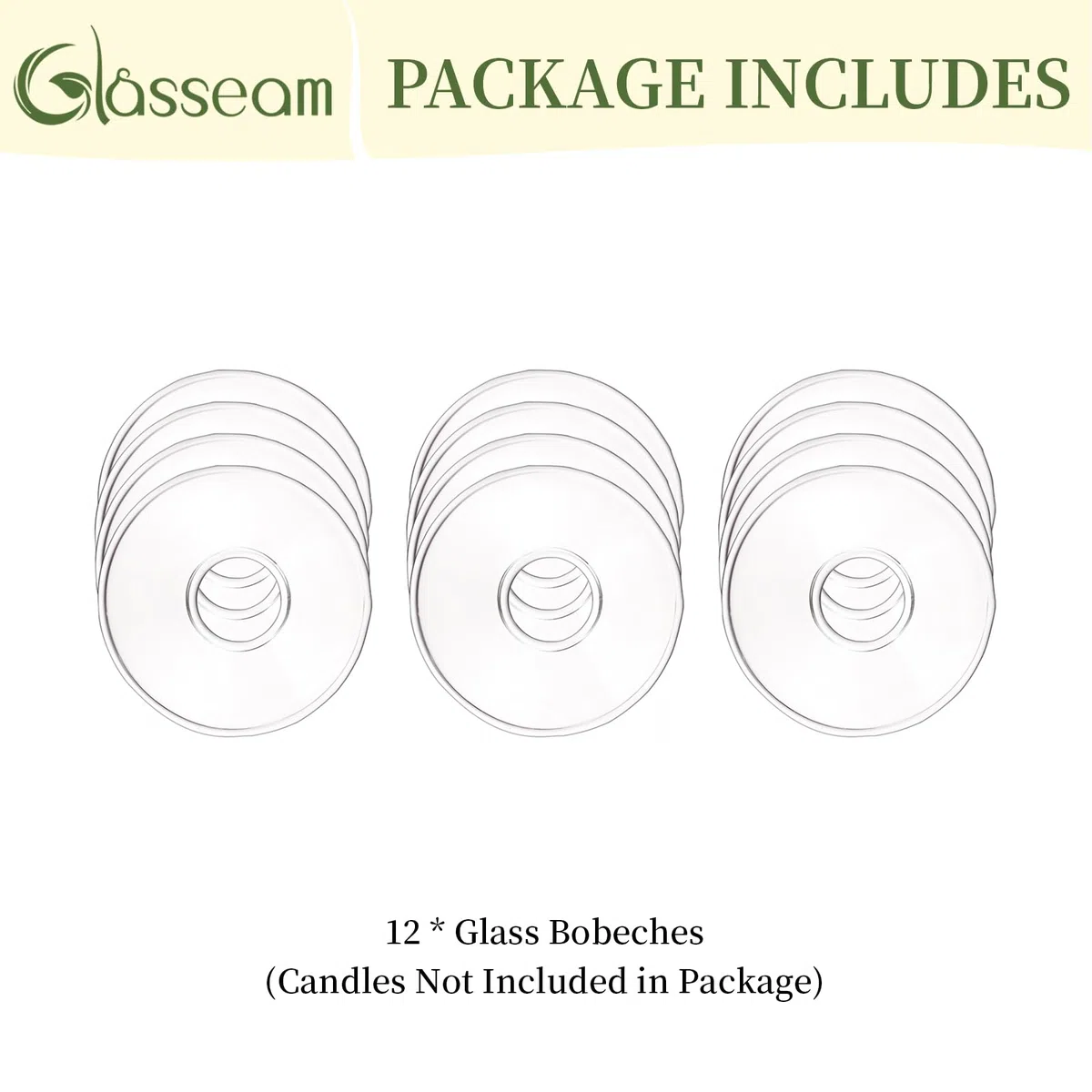 Glasseam Portavela Anillo Transparente, Taper Bobeche De Cristal Set De 12, Protector De Velas Redondo para Navidad y Bodas