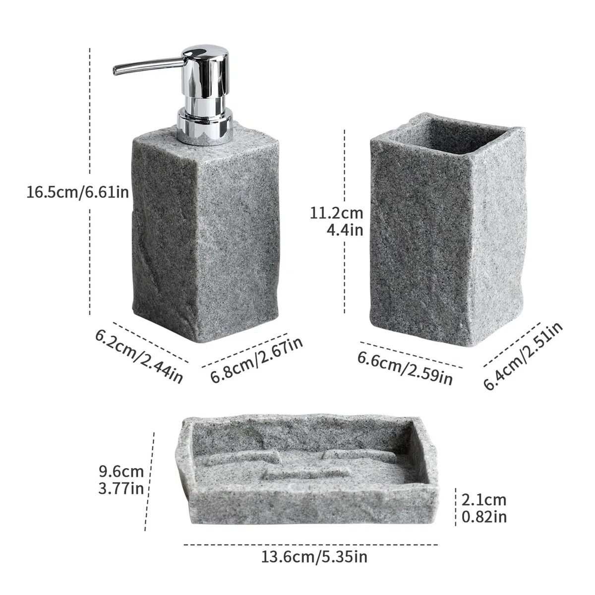 Set Dispensador Jabon Baño Juego de 4 Accesorios de baño, dispensador de jabón líquido, Soporte for Cepillo de Dientes, Vaso for Enjuague bucal, jabonera, Apariencia de Granito de imitación