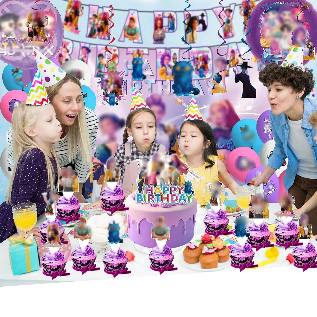 Kit de decoración de cumpleaños estilo anime de 51 piezas:Pancarta,Fondo,Globos de cumpleaños infantiles y adorno para pastel.Ideal para fiestas infantiles