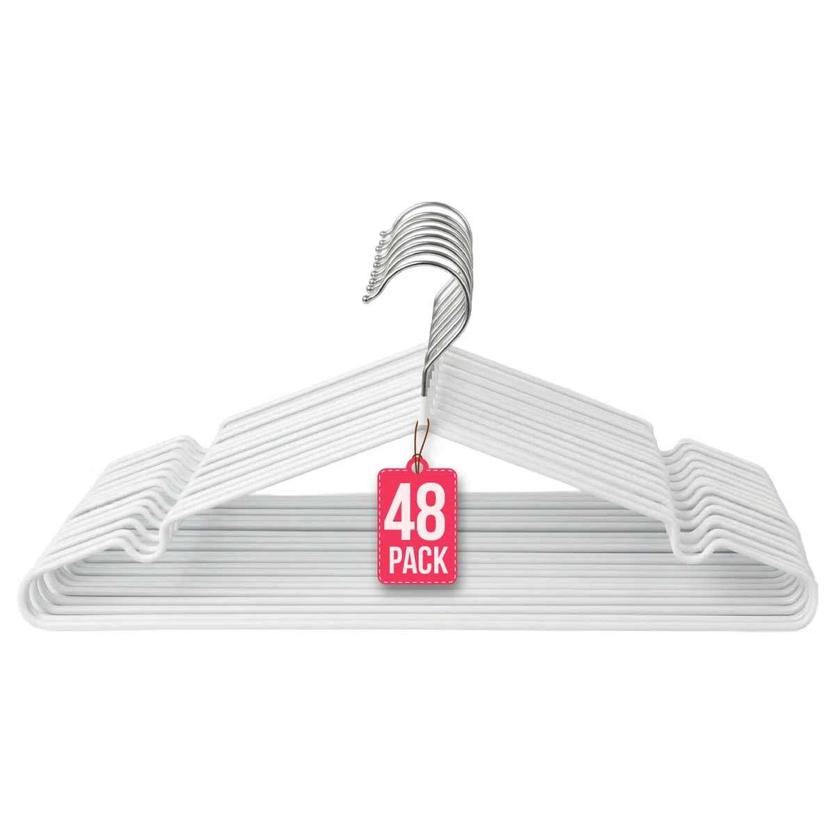 COM-FORT HOUSE - Perchas Metal Antideslizantes - Pack 48 Blanca - Perchas Ropa Ahorra Espacio - Resistentes y Ultrafinas - Perchas Armario Chaquetas Pantalones Blusas