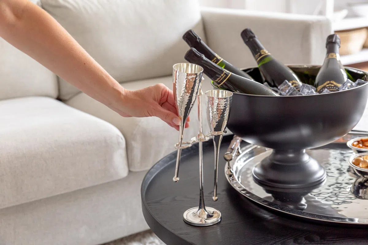EDZARD Champanera Pearl (Ø 36 cm, H 25 cm), acero inoxidable, de doble pared, para 5 botellas – enfriador de botellas grande, enfriador de vino, cubitera grande