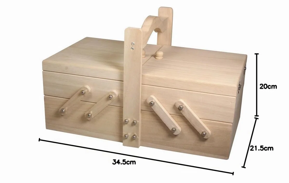 Rayher Caja de Costura en Madera, 34,5x20x21,5 cm, con asa, 48216000