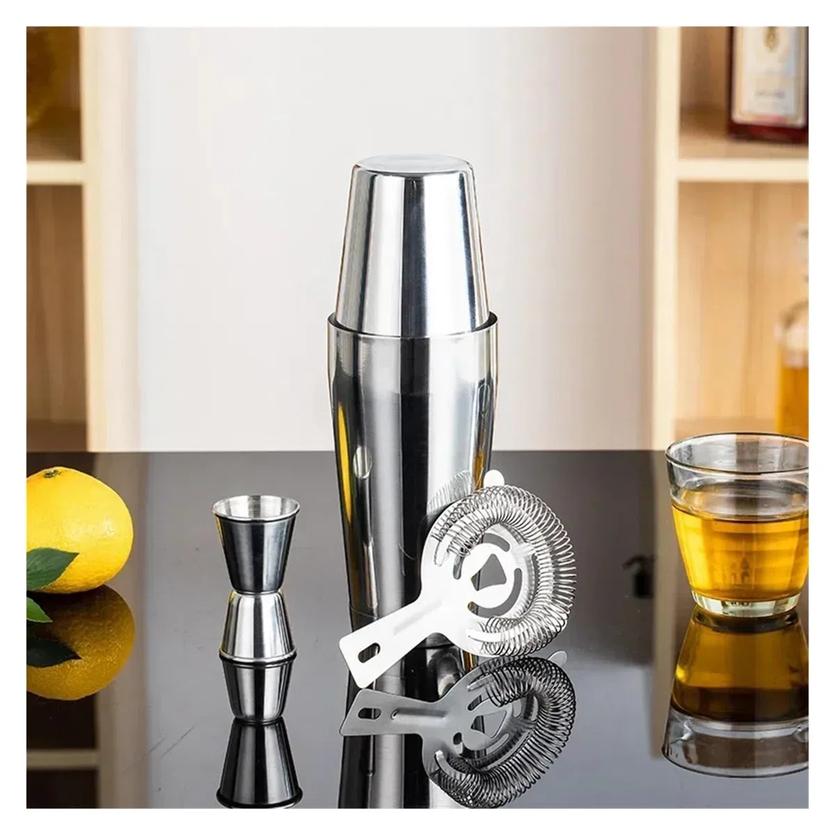 Jigger Juego de 4 cocteleras mezcladoras, Kit de Barman, coctelera de Bebidas Mixtas de 18 oz y 28 oz, colador, medidor Doble