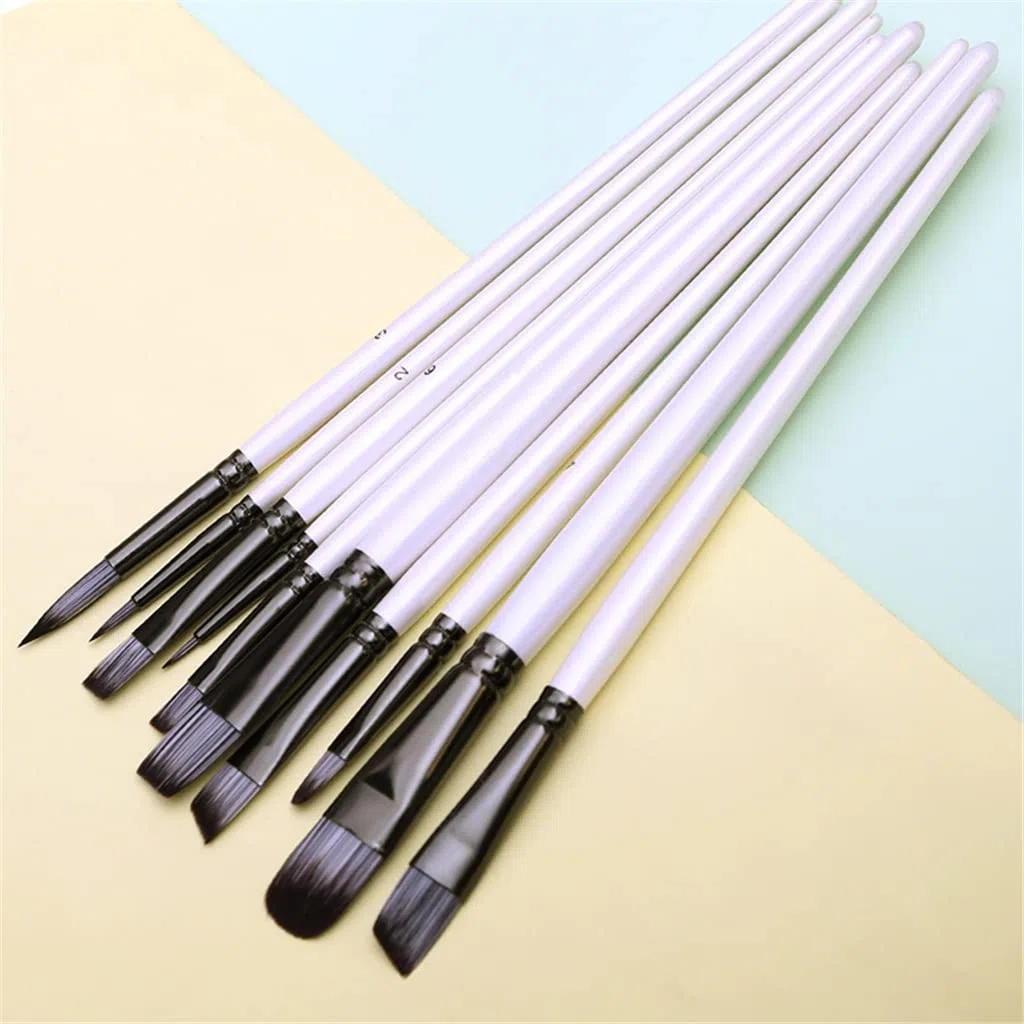 Juego de Pinceles de Pintura para Arte acrílico Gouache óleo Acuarela Artista Lienzo Puntas de Nailon sintético Paquete de 10