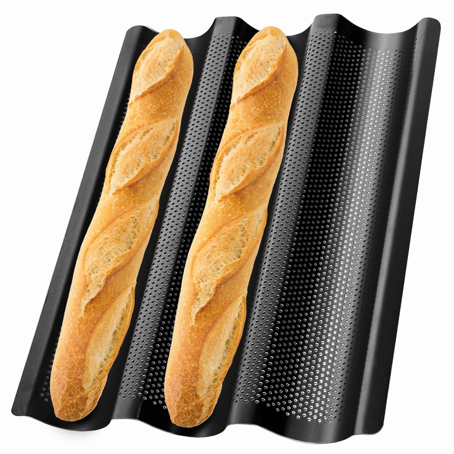 Hotec 3 Rejillas Baguettes con Moldes Para Pan, ideal como molde para baguette, bandejas horno,bandeja horno,Moldes para pan francés y baguettes (38 x 24,5 cm)
