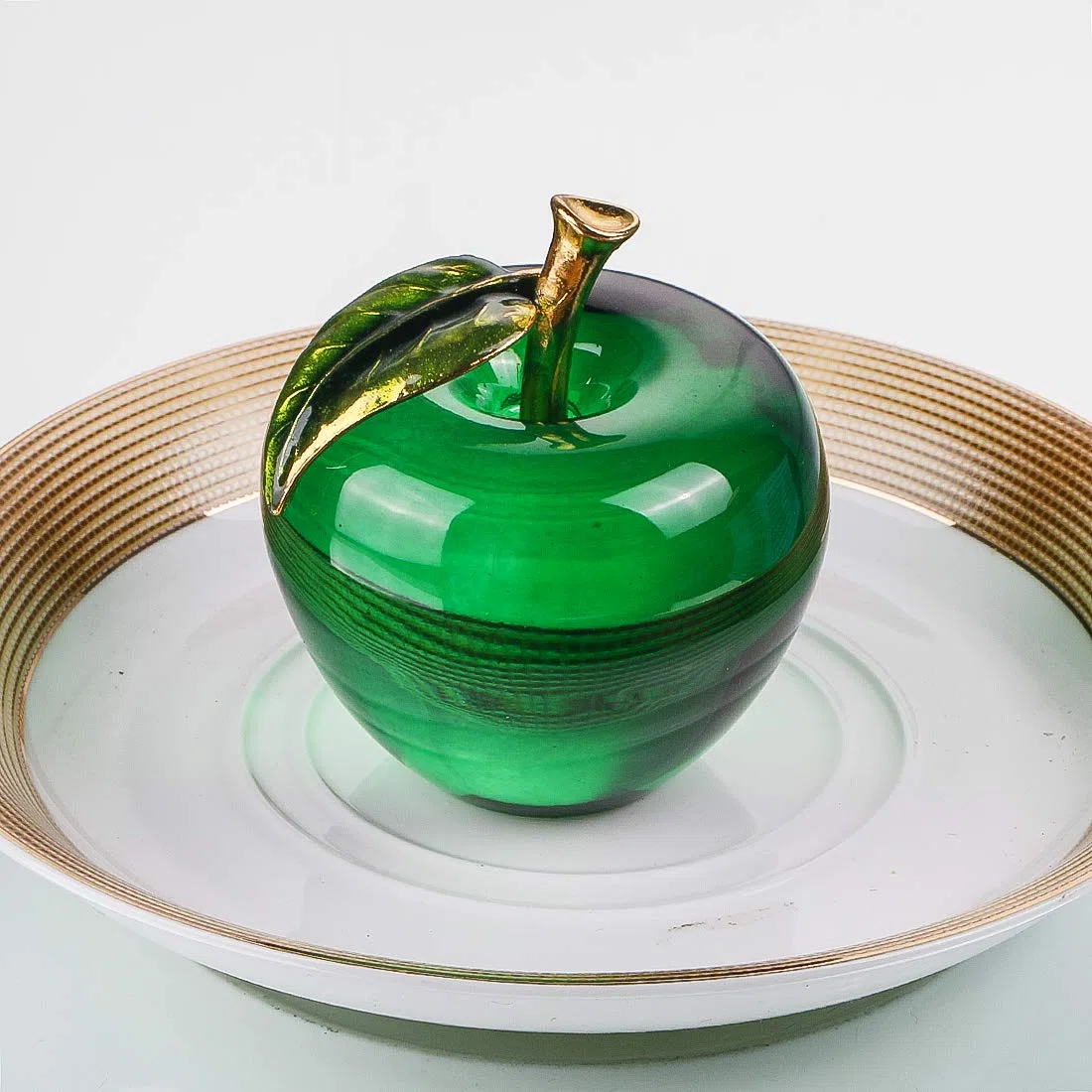 H&D Hyaline&Dora H&D - Figura de manzana de cristal, pisapapeles de frutas de cristal para mesa, decoración del hogar de boda (verde)