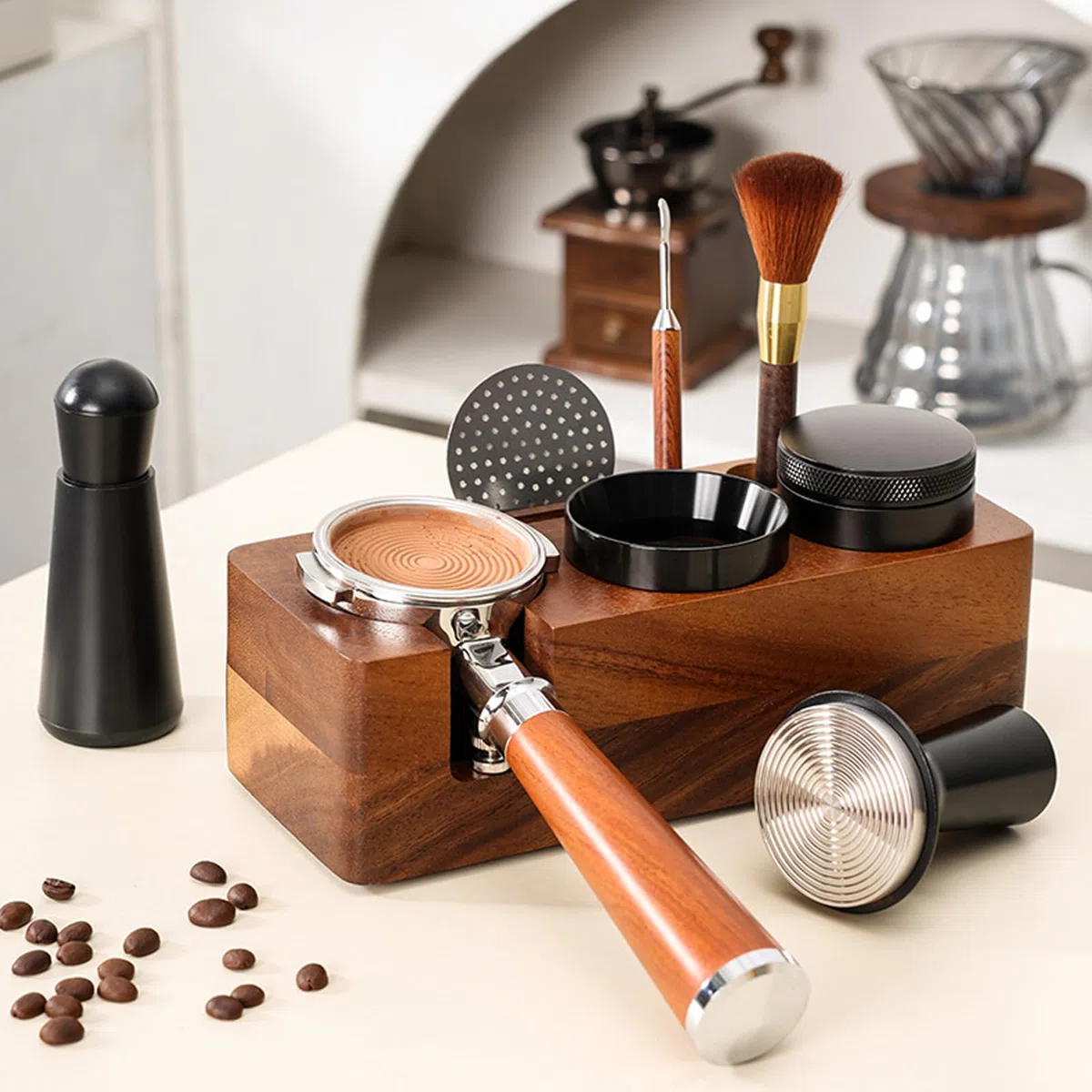 Resistente prensador de madera de sapele para café de 58 mm, tamaño estándar, accesorios para café de cocina para preparar café de madera constante
