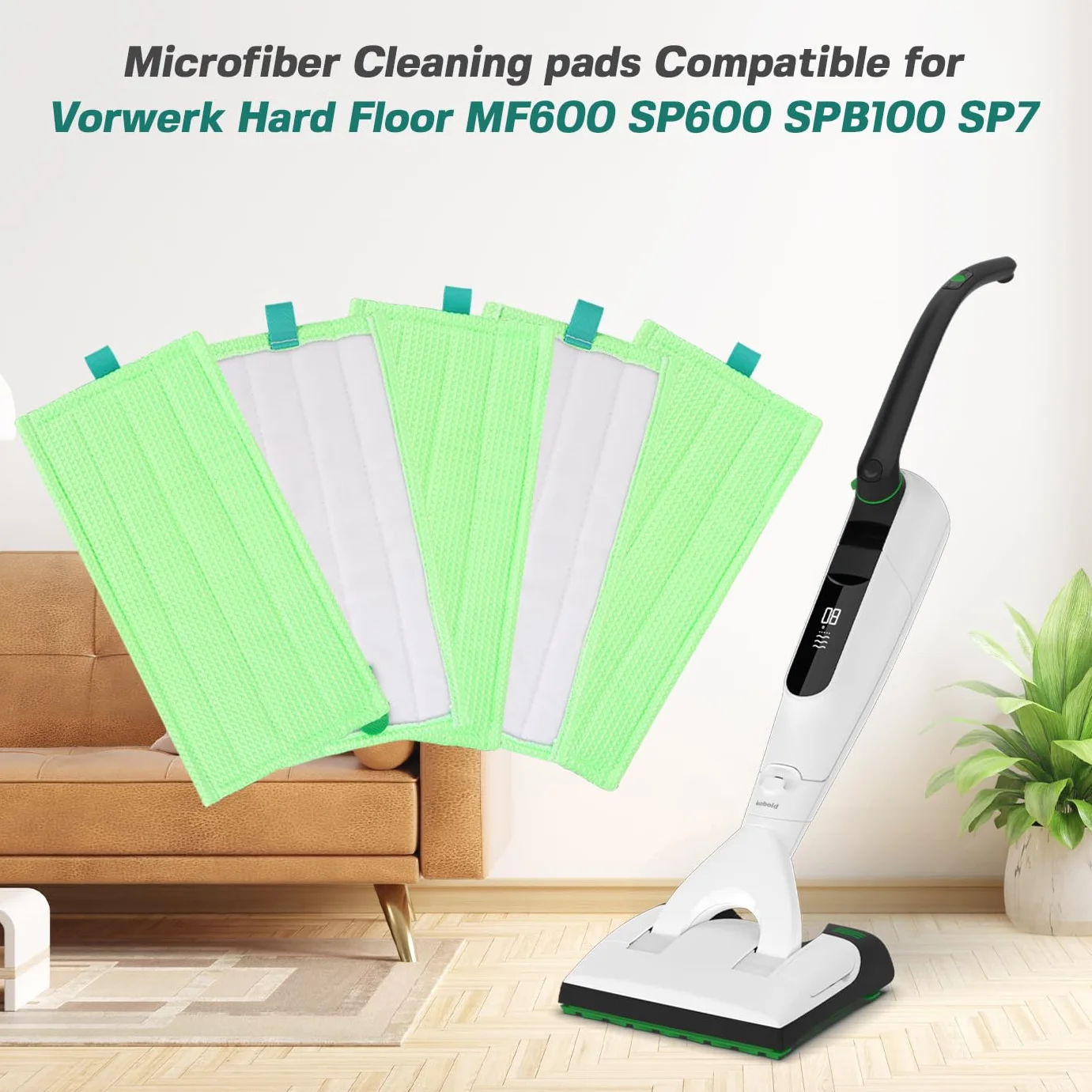 5 unidades de almohadillas de microfibra compatibles con Vorwerk suelo duro MF600/SP600/SPB100/SP7 – Paño de limpieza de repuesto para Vorwerk Tiger Kobold, lavable y reutilizable