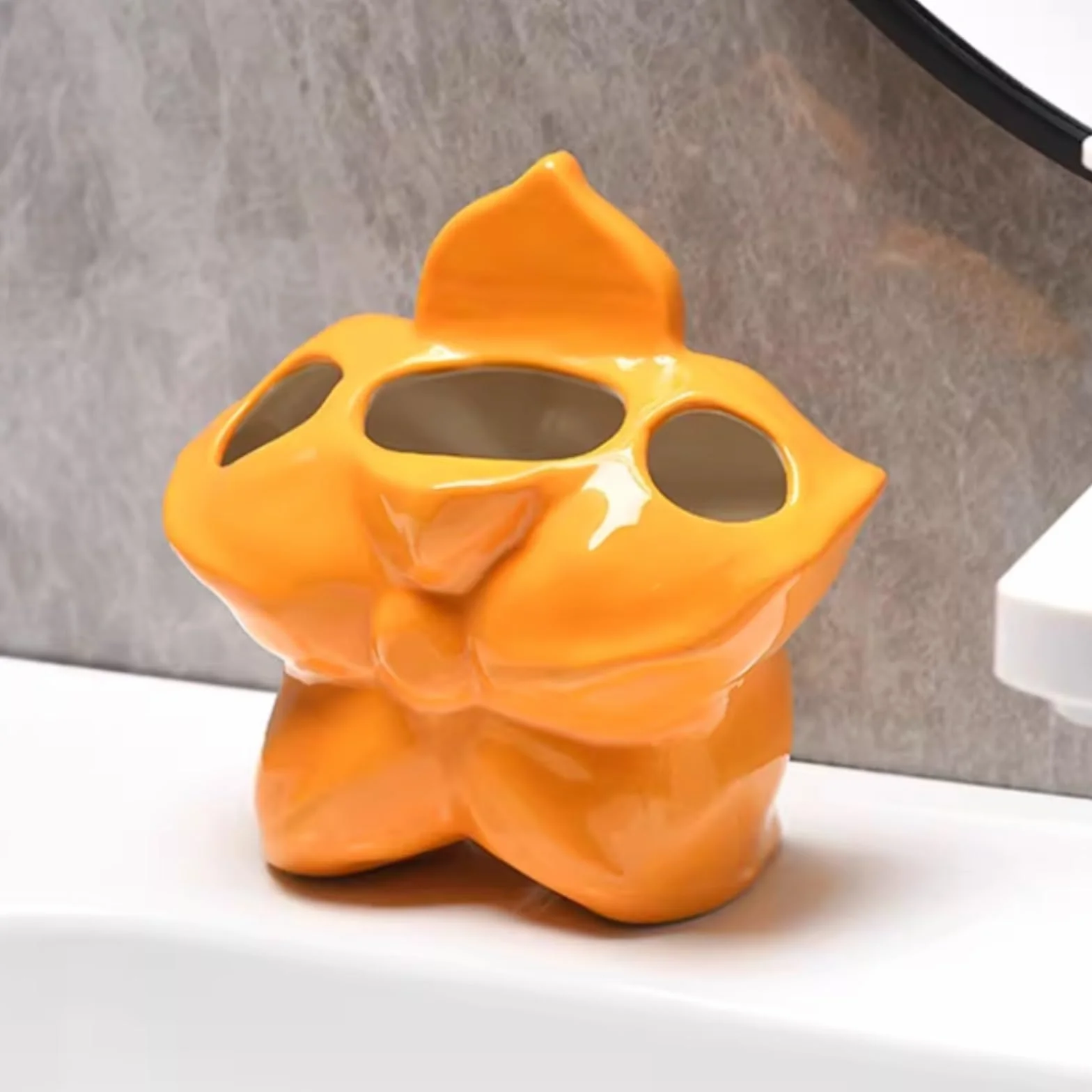 Portacepillos De Dientes para Baño Y Ducha Soportes De Pasta Dientes For Cepillos con Forma Carambola Cerámica, Organizadores Almacenamiento For Baño(Grün)