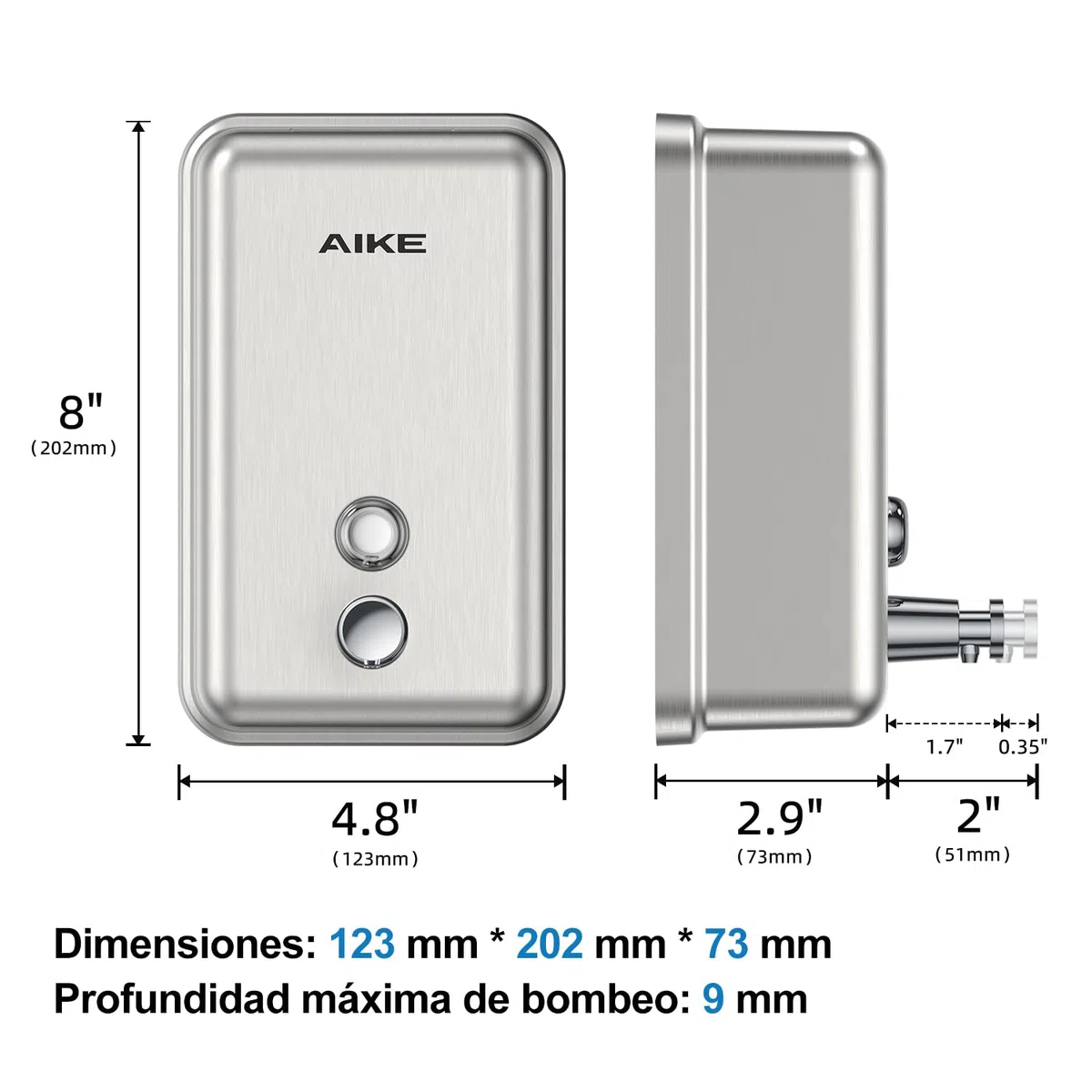 AIKE Dispensador De Jabón Pared, 1100 ML Dispensador De Jabón De Acero Inoxidable, Capa Protectora De ABS Incorporada, Antióxido Y Antigoteo, Dispensador De Jabón De Manos Líquido Comercial