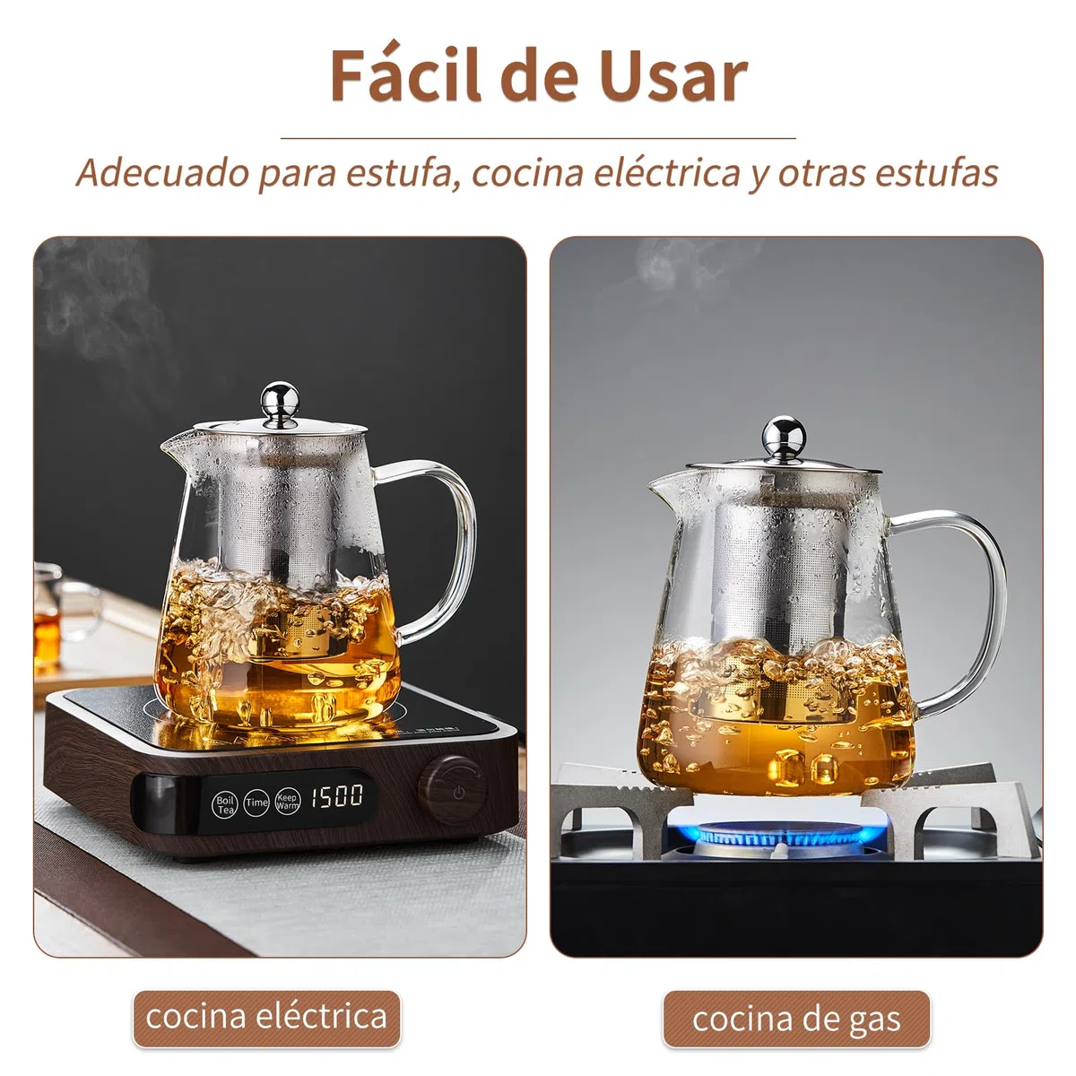 MESNEY Tetera de vidrio de borosilicato con mango resistente al calor, infusor de malla de acero inoxidable, apta para hojas sueltas y té floreciente