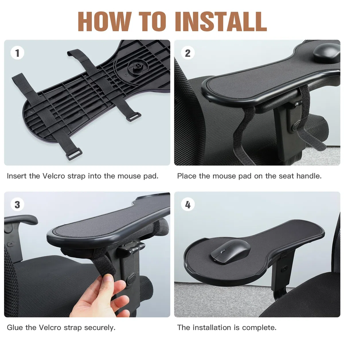 Reposabrazos ergonómico Ajustable para Silla, Bandeja de Plataforma de extensión de Mouse con Deflector de Mouse para Evitar caídas, se Fija a la Silla, Color Negro