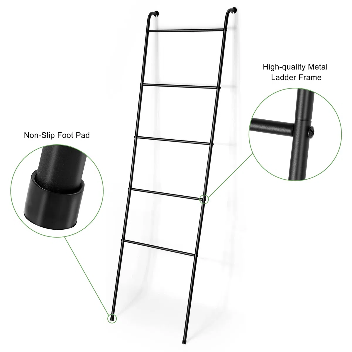 Escalera de Metal para Toallas, Soporte de Manta de Metal Negro, Estante Industrial de 5 Niveles para baño, Sala de Estar, lavandería (Negro Mate)