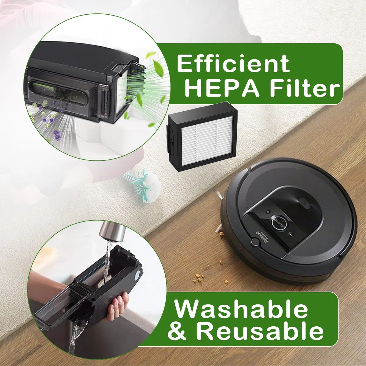 Kit de Accesorios para iRobot Roomba i7+ i3+ i4+ i6+ i8+ Robot Aspirador, Kit de Repuesto 4 Cepillos de Goma, 4 Bolsas de Polvo, 8 Filtros HEPA, 8 Cepillos Laterales