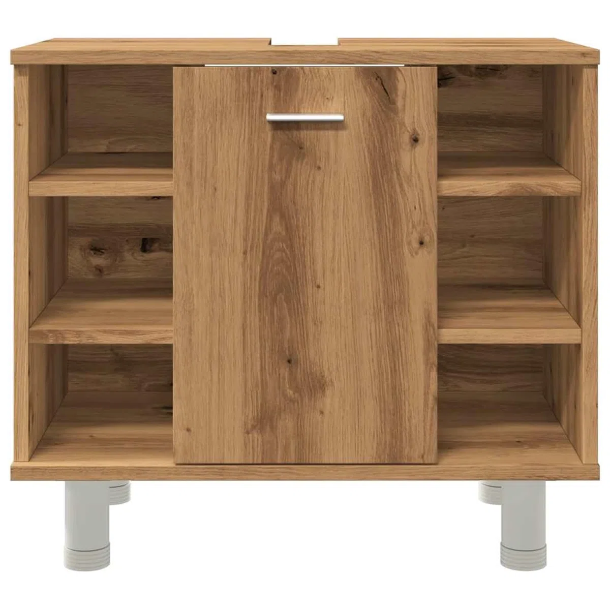 ATOMSTACK MAKER Mueble de baño Artisan, roble 60 x 32 x 53,5 cm, con 7 compartimentos y puerta, resistente a la humedad, armario de madera para un almacenamiento ordenado del baño, incluye soporte de