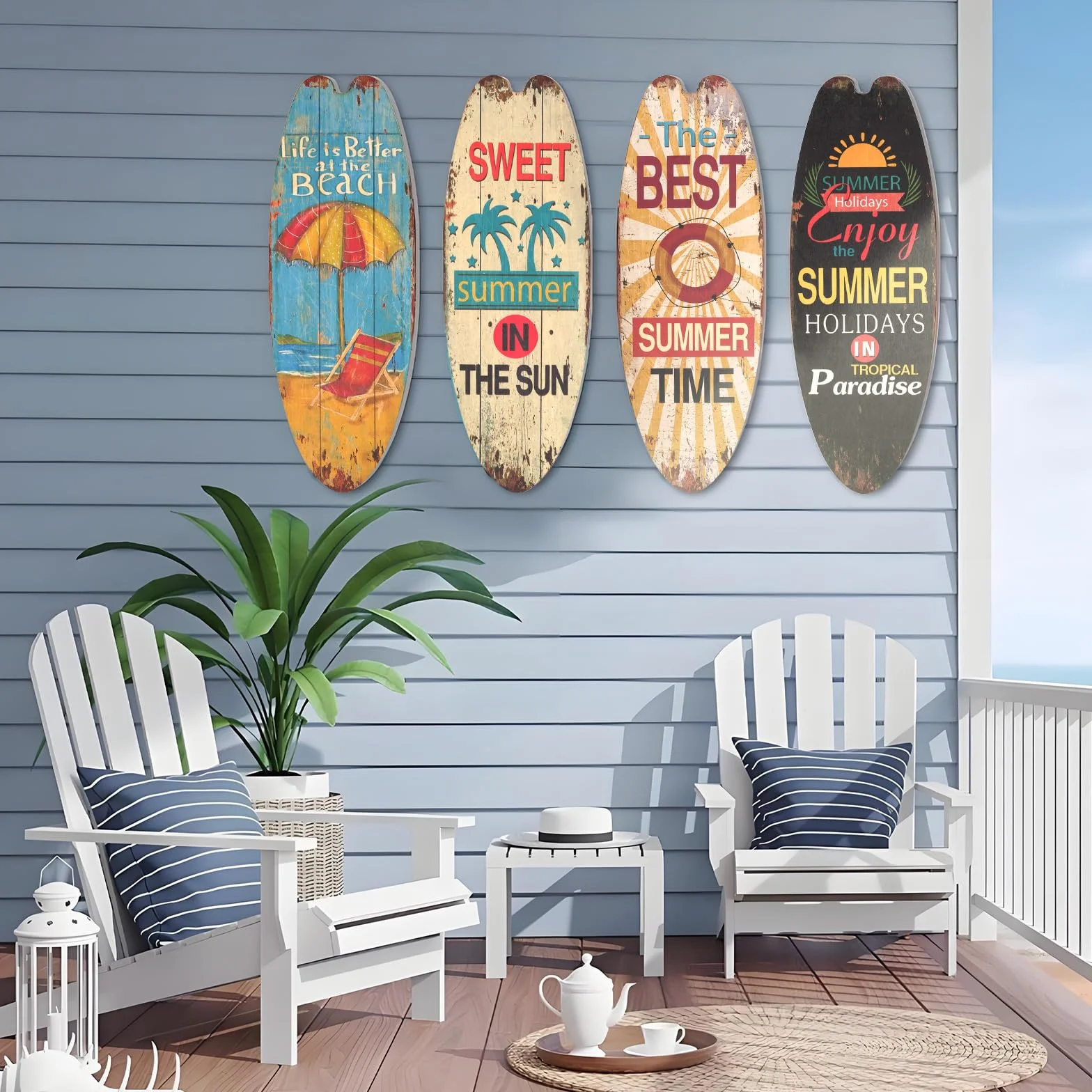 4 piezas de señalización decorativa de paddle board de madera para pared, señalización de paddle board para decoración interior de piscinas y playa, flujo de bebidas