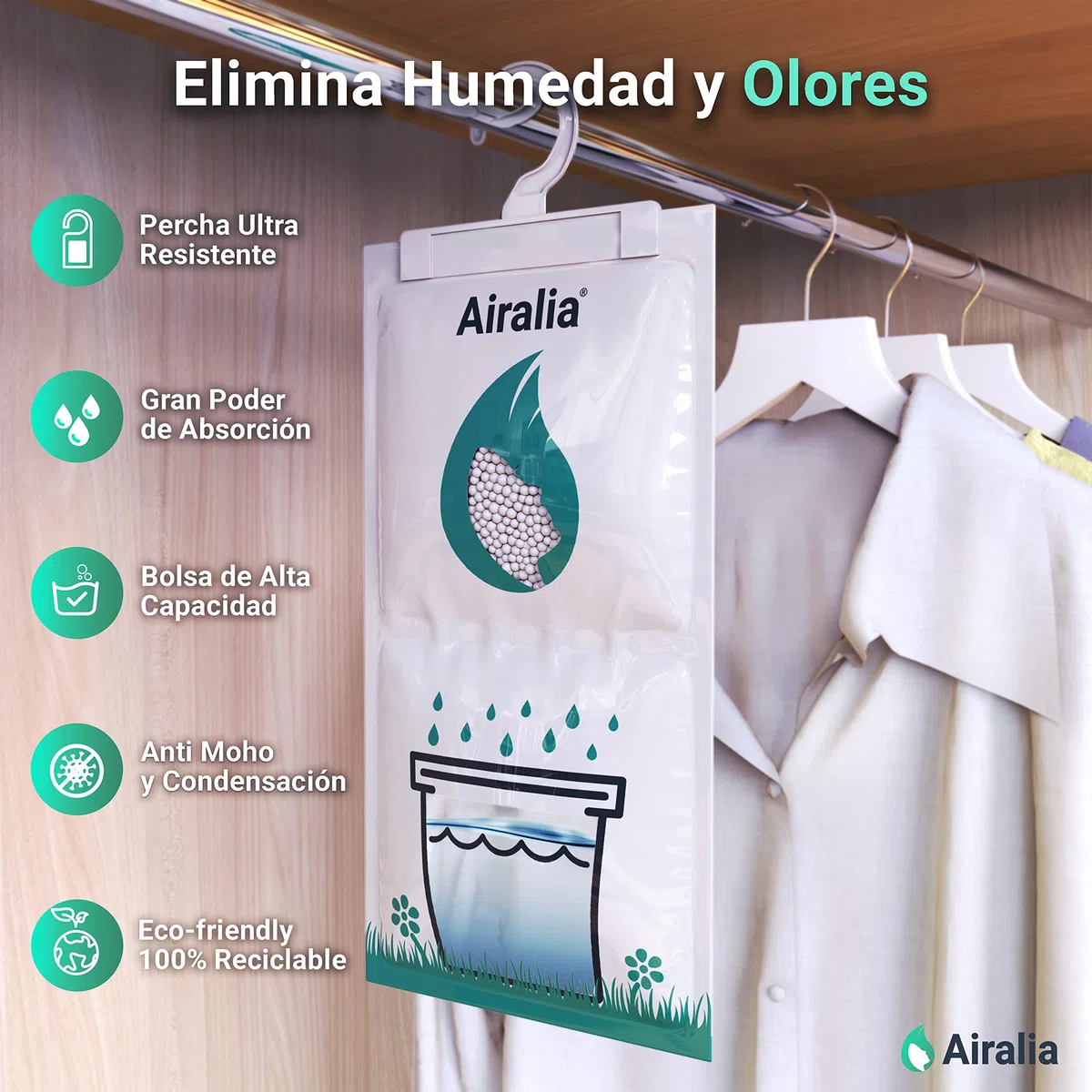 AIR-DRYBAG - 10 Pack | Deshumidificador Armarios, Bolsas Antihumedad Armario, Absorbe Humedad, Anti Moho y Condensación | Para Ropa, Habitación, Baño, Trastero,Cocina y Hogar en General