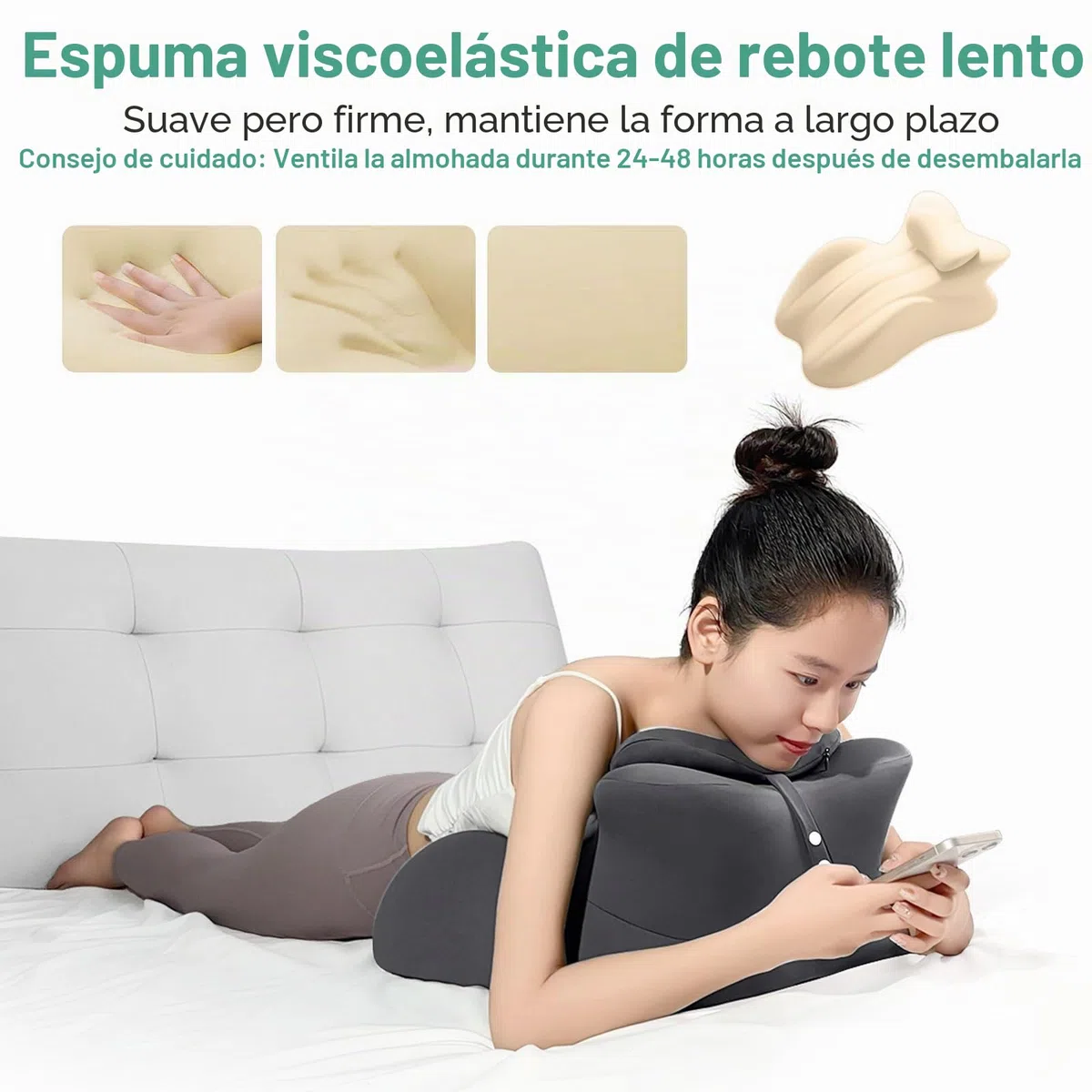 Almohada en Forma de Cuña Ergonómica - Almohada para Dormir Boca Abajo y Leer en la Cama, Alivia el Dolor de Espalda y Brinda Soporte al Sentarse, Soporte Lumbar y Cervical con Funda Removible
