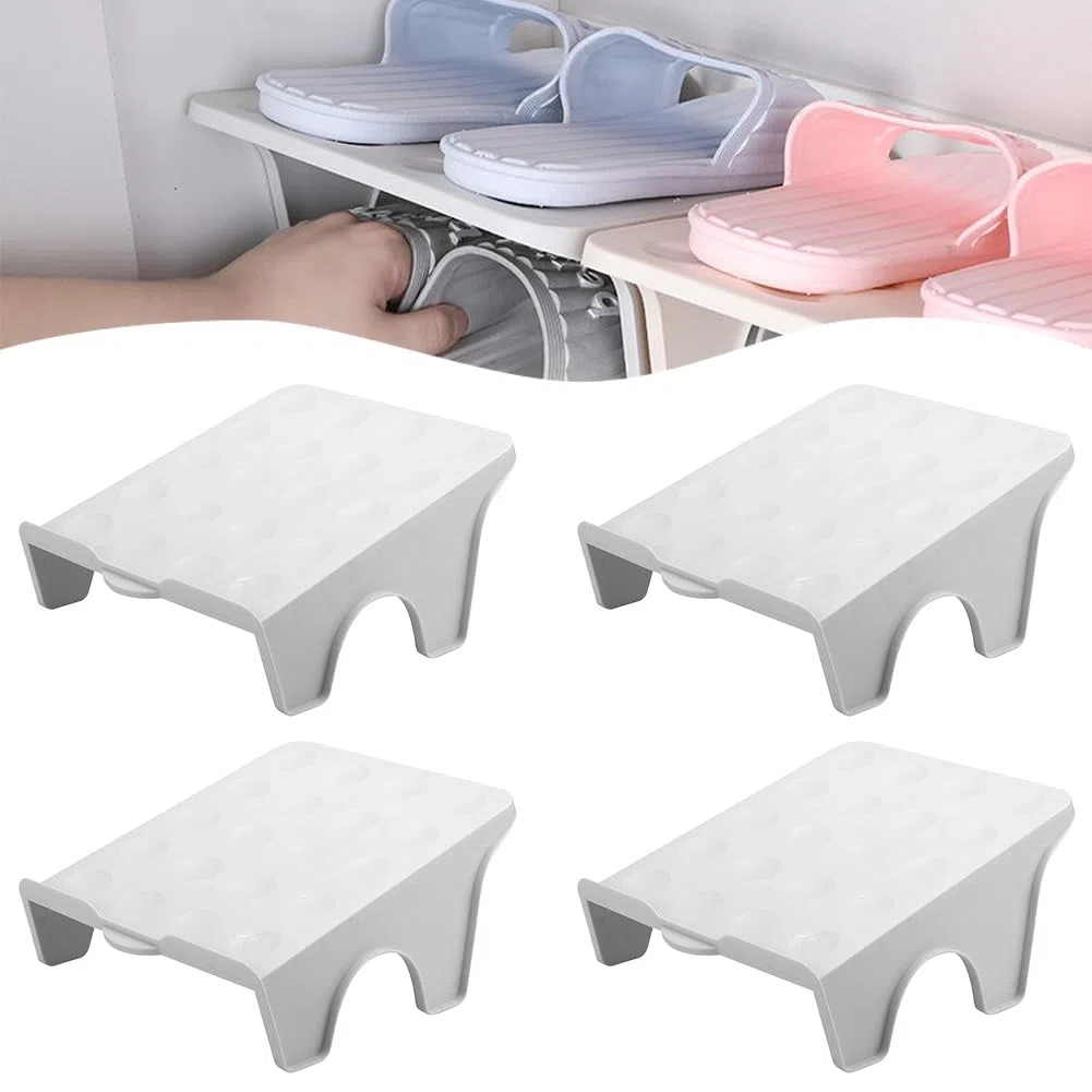 Organizador de zapatos antideslizante con ranuras para zapatos, 4 unidades, ahorro de espacio, doble capa, organizador de zapatos, ahorro de espacio, organizador de zapatos para el hogar