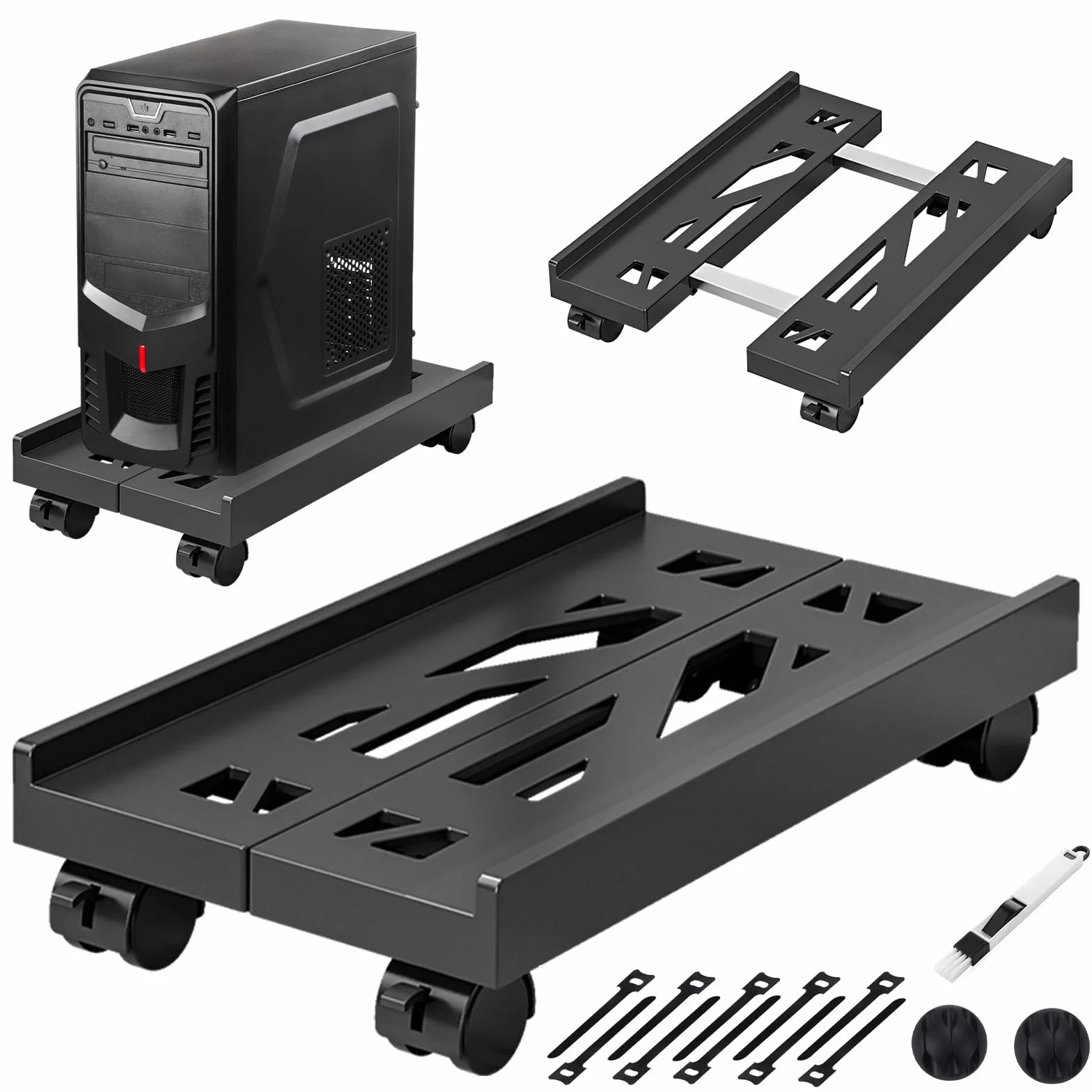 Soporte para CPU, Soporte Móvil Ajustable para CPU y Torre de PC con 4 Ruedas Giratorias con Bloqueo - Ajustable(20-30cm), Soporta hasta 30kg, Ideal para Hogar, Oficina y Estación de Gaming