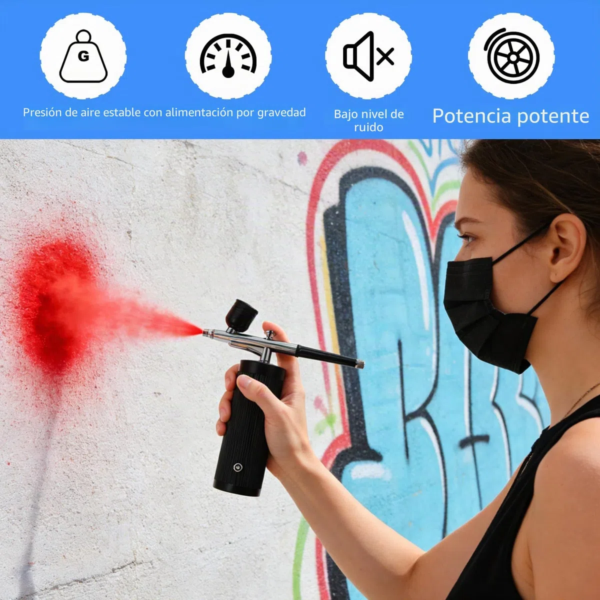 Kit de Aerógrafo con Compresor, Recargable Portátil Inalámbrico Compresor Aerografo, Boquilla de 0.3mm, para Pintura, Uñas, Maquillaje, Arte, Tatuaje, Decoración de Pasteles