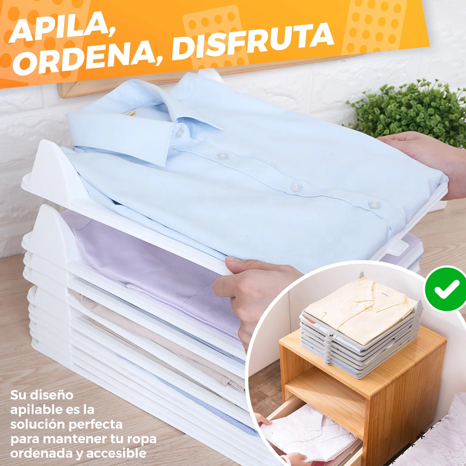 Organizador armario - Organizador Camisetas - Doblador de Camisetas - Mantén tu orden de la Ropa en los Armarios - Resistentes - Antiarrugas - Antihumedad. (PACK DE 10)