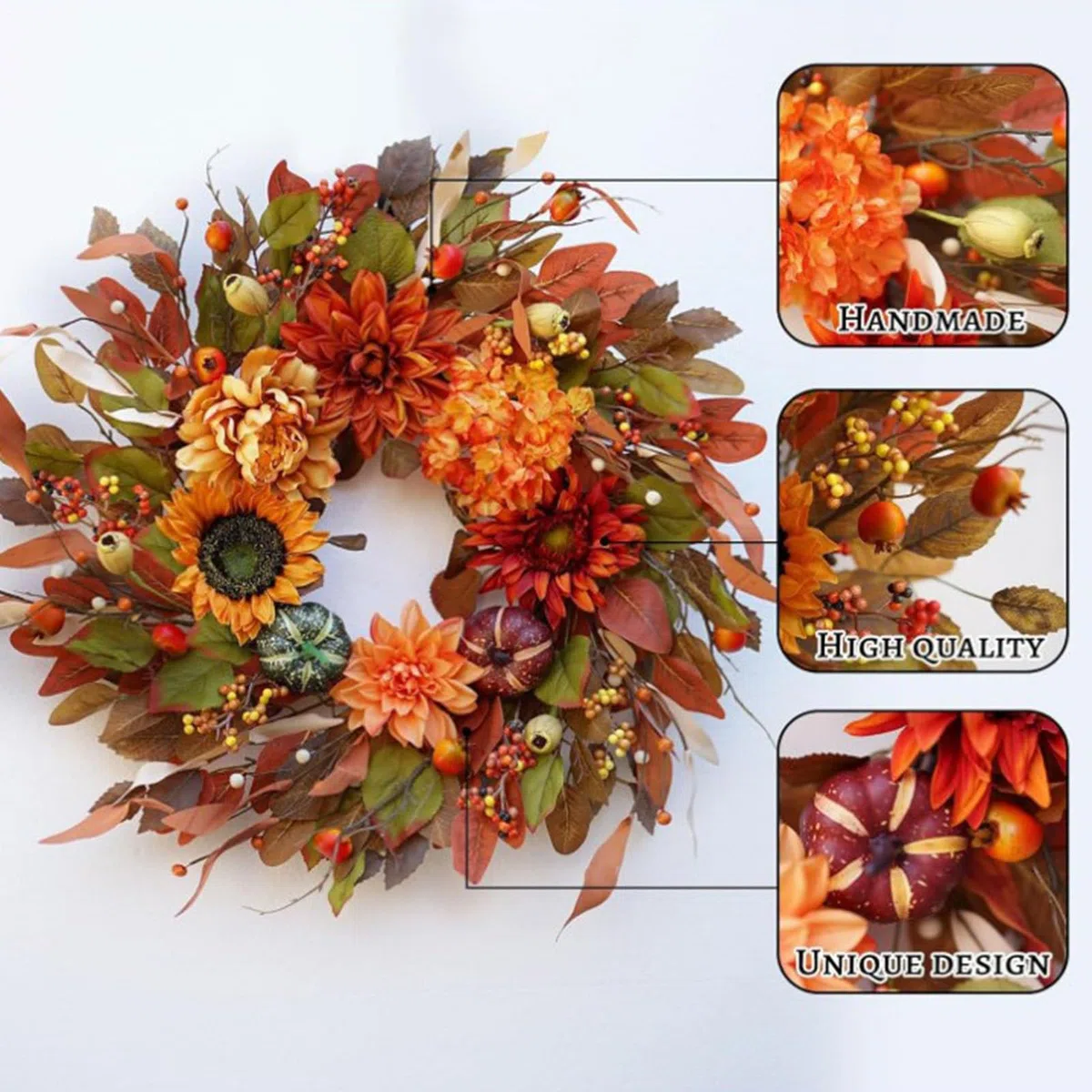 Coronas De Otoño Para La Puerta De Entrada 42 Centímetros Artificial con | Coronas Otoñales para Exterior Para Decoración de Puerta Pared y Ventana para de Acción de Graci