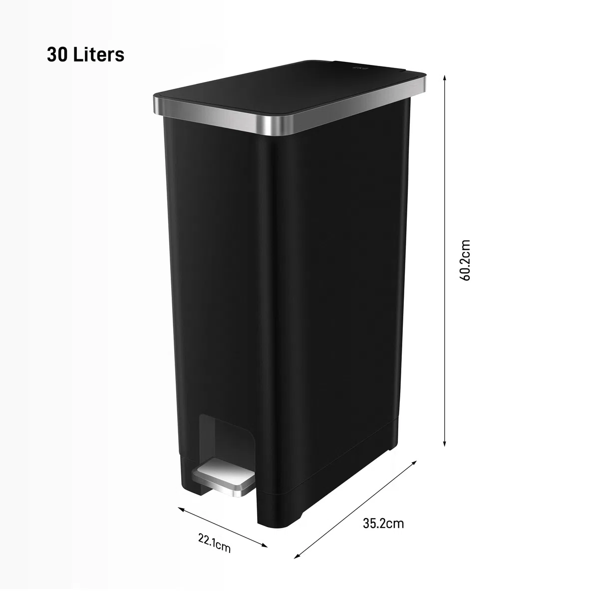 EKO Hana | Cubo de Basura Cocina 30L Negro con Pedal y Cierre Suave | Papelera de Plástico Moderna y Compacta para Cocinas Ordenadas