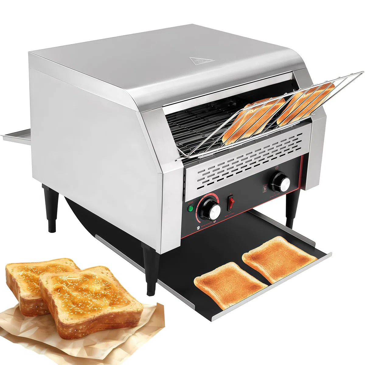 Tostadora Comercial De Cinta Transportadora, 150/300/450 Rebanadas/Hora, Tostador de Cinta Doble,para Restaurantes, con 7 Niveles De Tostado, para cruasán de Bagel 150