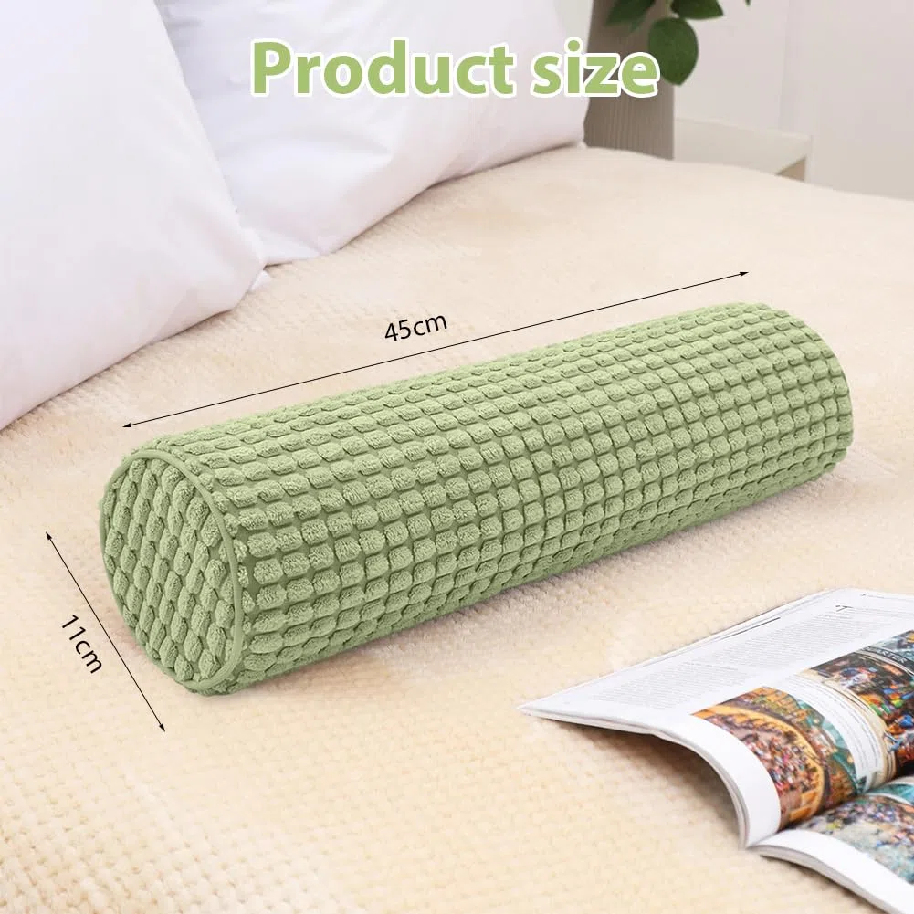 Almohada cervical con funda, cojín cervical de espuma viscoelástica, 11 x 45 cm, cojín cervical ortopédico, lavable, rollo de rodilla, rollo de almacenamiento, color verde