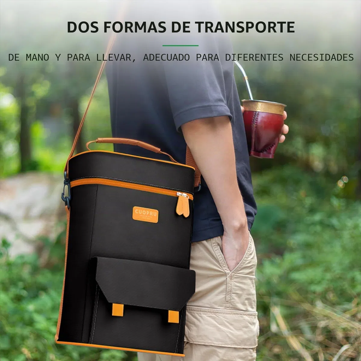 Premium Matero - Kit de yerba mate - Bolsa portátil de doble capa impermeable con 2 bolsillos para botellas de vino, para viajes, picnic, playa, camping