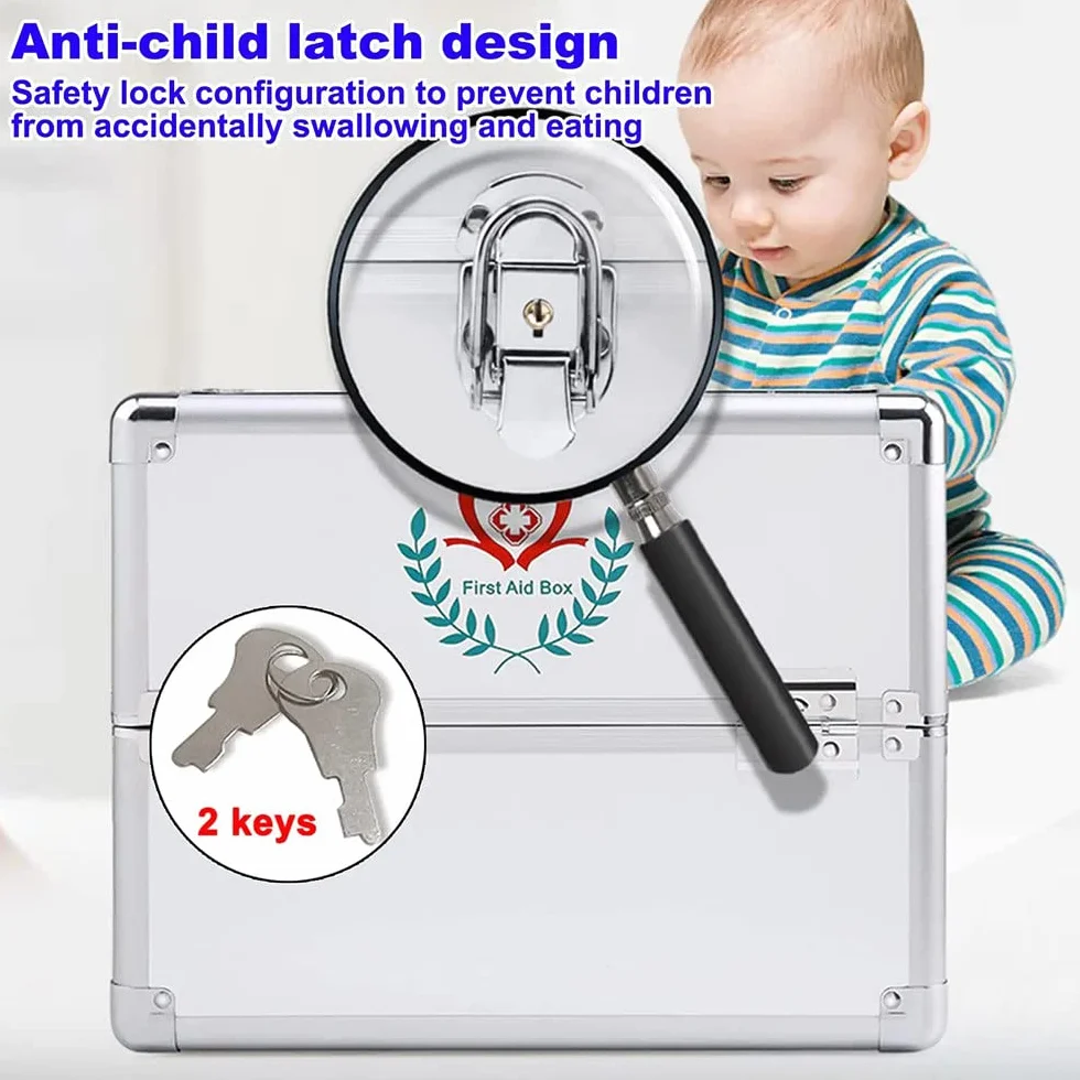 Caja De Medicamentos con Cerradura con Caja De Almacenamiento Portátil, Caja De Almacenamiento con Candado para Medicamentos para Niños,Pink-M