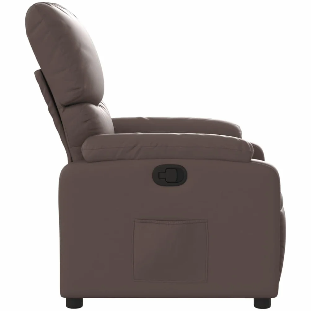 Sillón de relax manual de piel sintética marrón con reposabrazos, cómodo sillón de descanso con bolsillo lateral, respaldo ajustable hasta 135°, piel sintética de fácil cuidado, estable