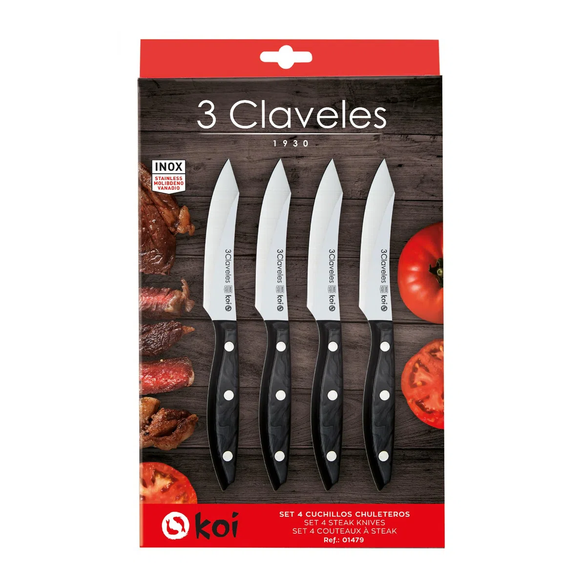 SET 4 CUCHILLOS CHULETEROS DE ACERO INOXIDABLE CON MANGO DE MADERA DE WENGUE EOS 11,5 cm - 4,5" E 3C