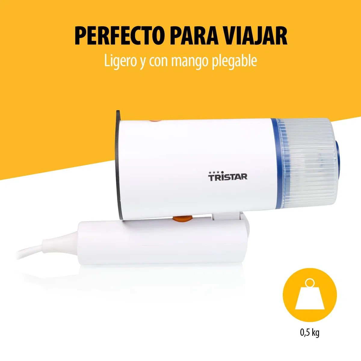Tristar Vaporizador de Mano Para Ropa, Depósito de Agua de 110 ml, 1200 W de Potencia, Mango Plegable, Diseño Compacto Para Refrescar Prendas, ST-8960