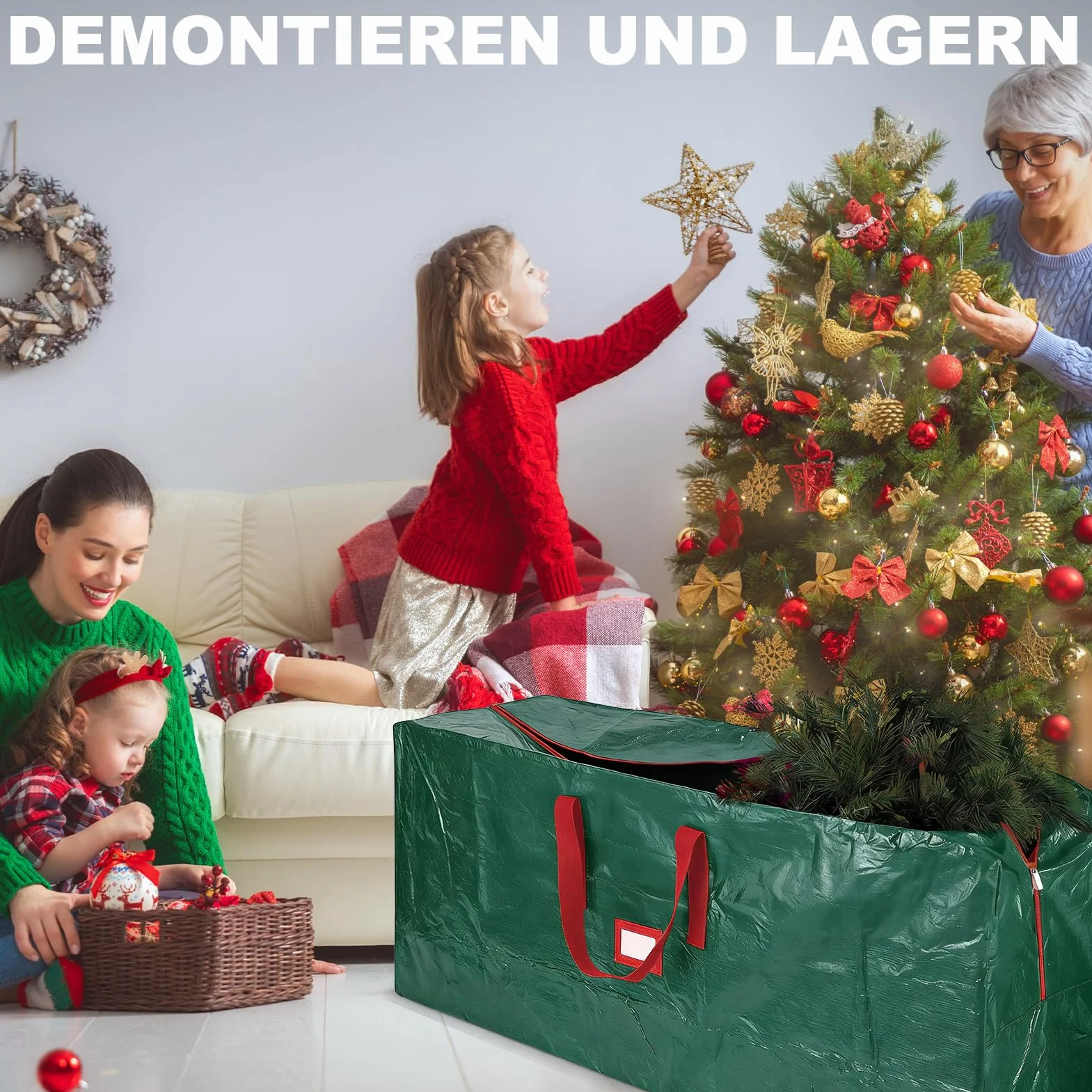 Bolsa de almacenamiento de árboles de Navidad, para árboles artificiales con 220 cm, bolsa de árbol de Navidad con asas y cremallera reforzadas, tela Oxford 600D, bolsa impermeable para árbol de