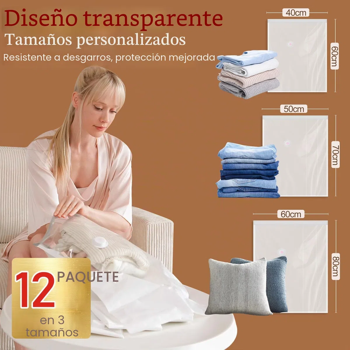Vacbird Bolsas de Vacío Ropa con Bomba de Vacío Eléctrica Inalámbrica, 12 Bolsas al Vacío para Ropa (4 pequeñas, 4 medianas, 4 grandes), para Guardar Ropa, Ropa de Cama