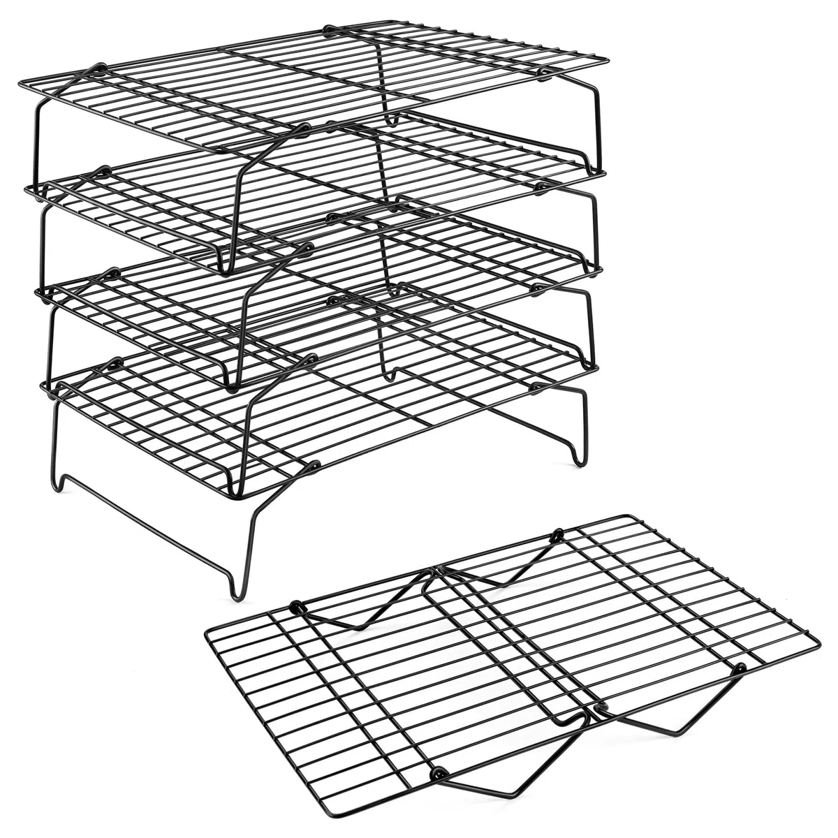 P&P CHEF - Juego de estantes de refrigeración antiadherentes de 5 niveles, apilables, para asar y cocinar, apto para horno y fácil de limpiar, núcleo de acero inoxidable y duradero, 15 x 10 pulgadas,
