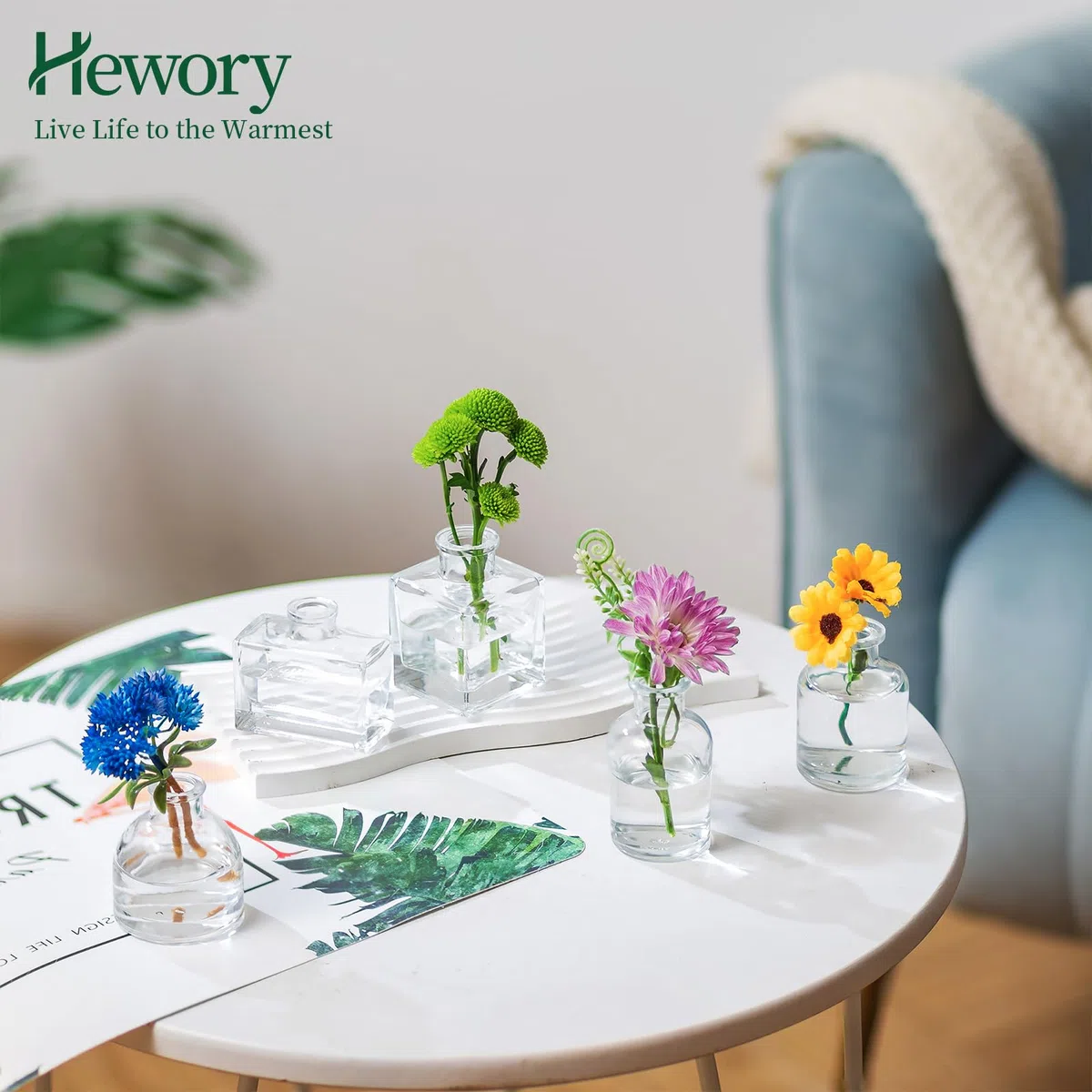 Hewory Jarrón de Cristal Decorativo Transparente - Set de 20 Piezas Mini Floreros para Centro de Mesa y Flores - Botella Pequeña