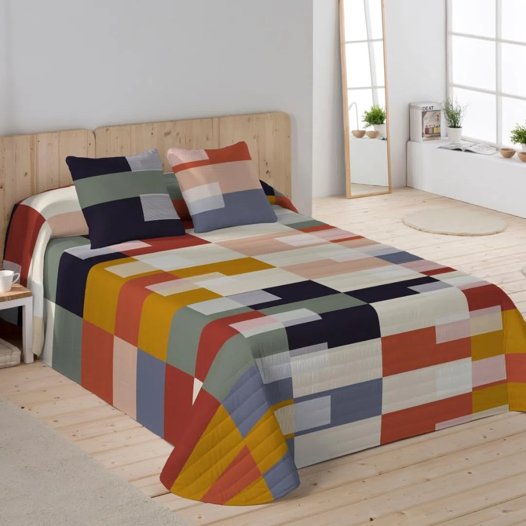NATURALS - Colcha Bouti Estampada | Cama 90 (180x260 cm) | Microfibra Extrasuave | 1 Funda de Cojín 50x50 cm | Cubrecama Acolchado a Líneas | Ideal Primavera y Verano | Rozko