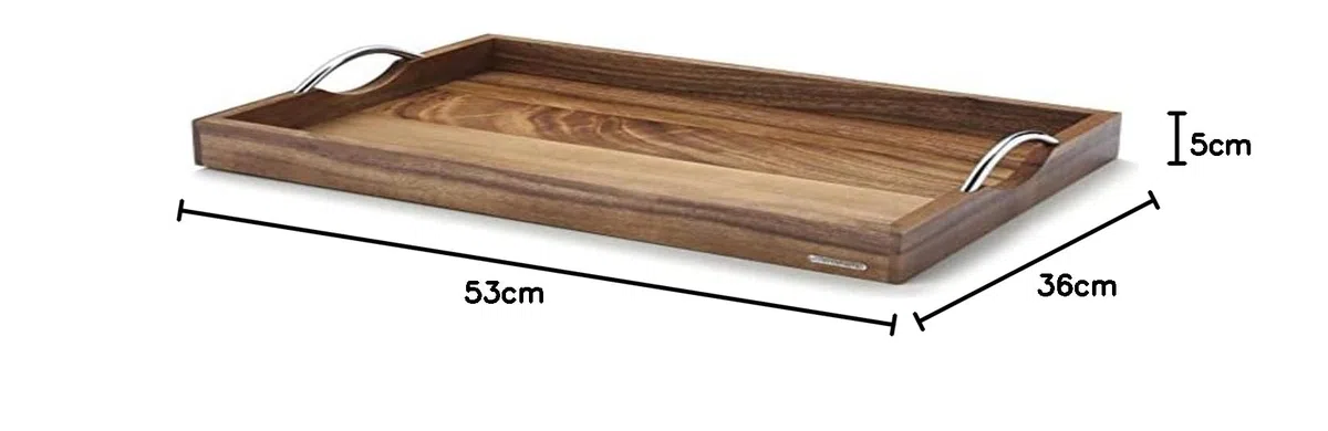Continenta - Bandeja de Madera de Acacia Noble con Asas metálicas (53 x 36 x 5 cm)